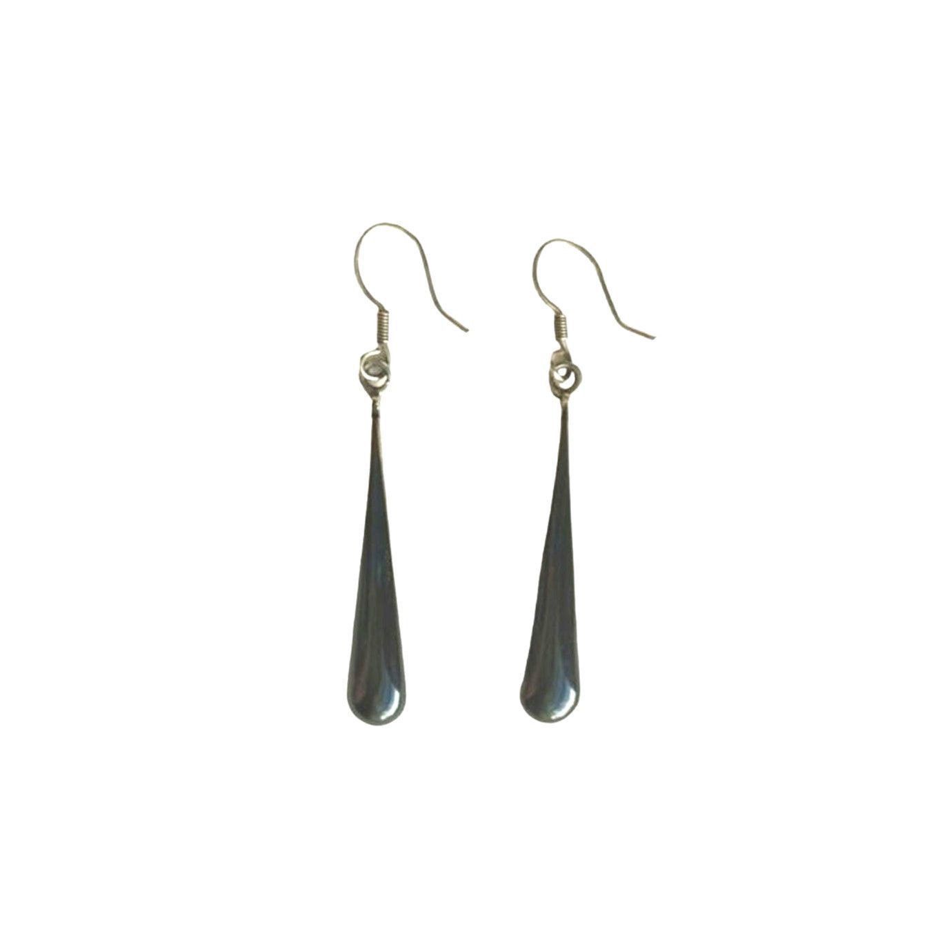 The Unbranded Brand Mexico Black Onyx Inlaid Long Drop Earrings Sterling Silver Size ONE SIZE - 2 Thumbnail