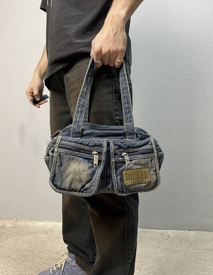 image of Diesel Sling Bag Vintage Y2K Multi Pocket Bag Military 90's in Blue, Men's