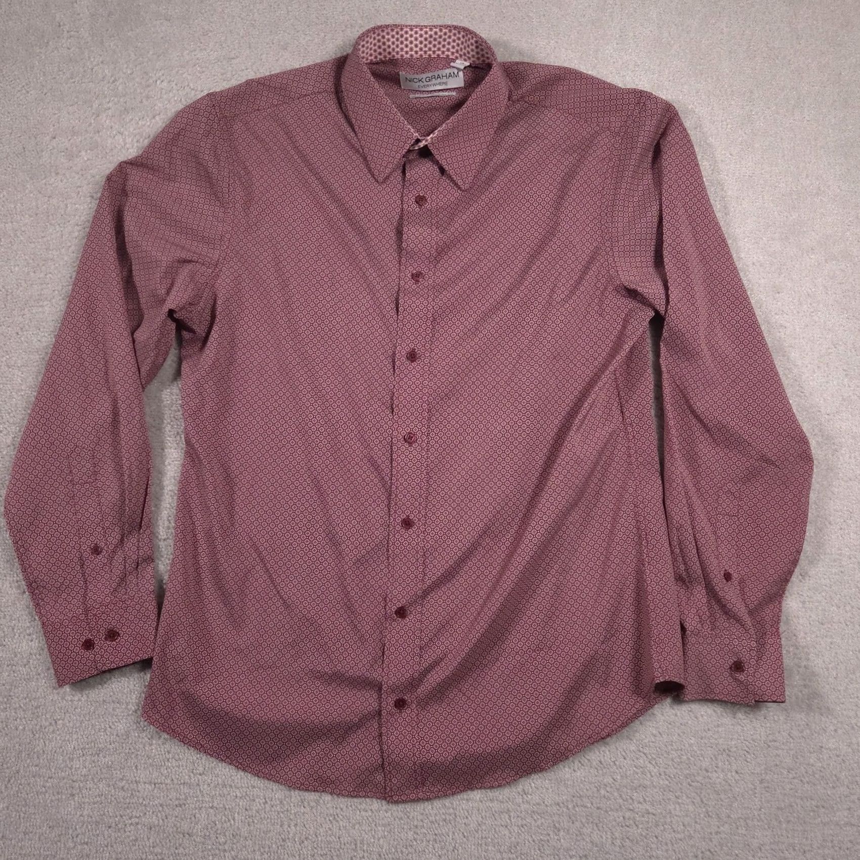 Vintage Nick Graham Dress Shirt Mens Large Red Geometric Stretch Modern Fit Long Sleeve Size 42R - 2 Thumbnail