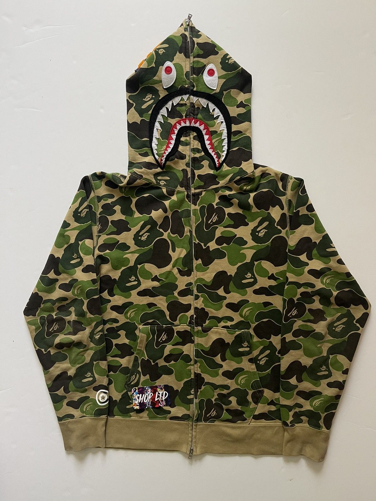 image of Bape A Bathing Ape Green Abc Camo Shark Hoodie, Men's (Size XL)