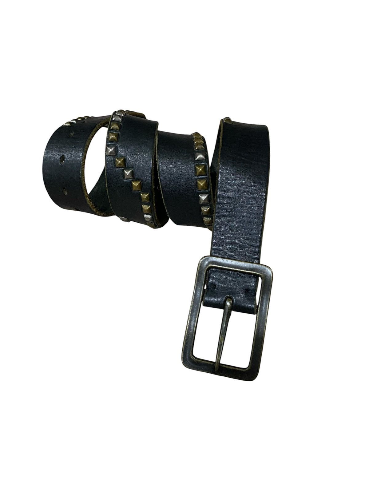 Lee Lee Mr Black Leather Black Belt Studded Metal Pyramid Size 36 - 3 Thumbnail