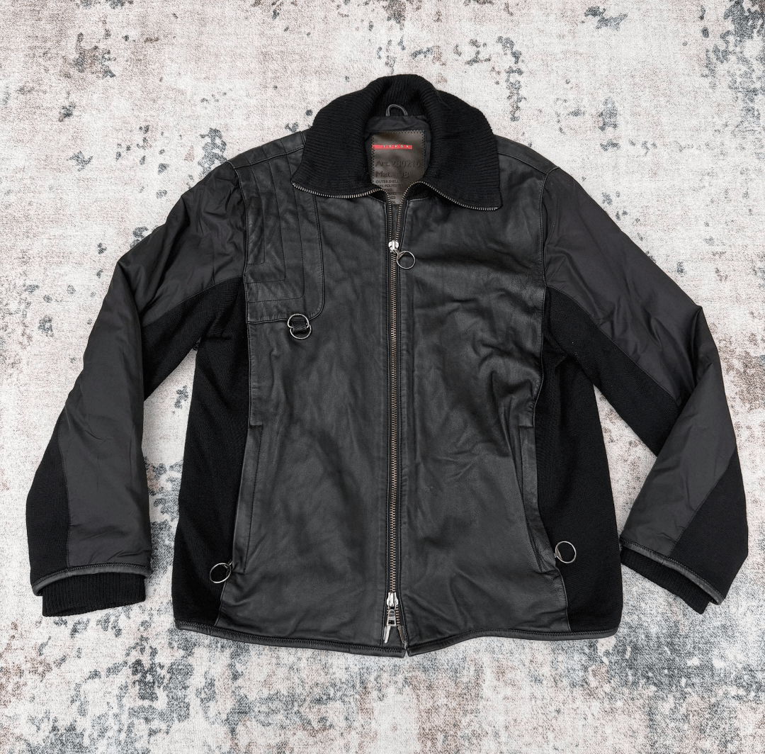 Prada Prada Sport 00s Leather Knit Hybrid Jacket Techwear Archive Size US M / EU 48-50 / 2 - 2 Thumbnail