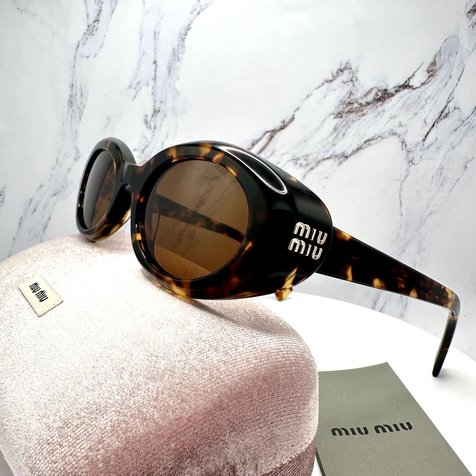 Miu Miu New MIU MIU Sunglasses Brown Tortoise Oval Womens Reverie Size ONE SIZE - 9 Thumbnail