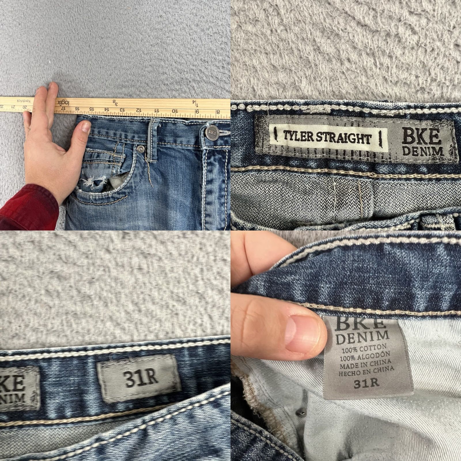 BKE BKE Denim Jeans Mens 31 Blue Tyler Straight Distressed Light Denim Preppy Hemmed Shirt/Jeans? Size US 32 / EU 48 - 9 Thumbnail