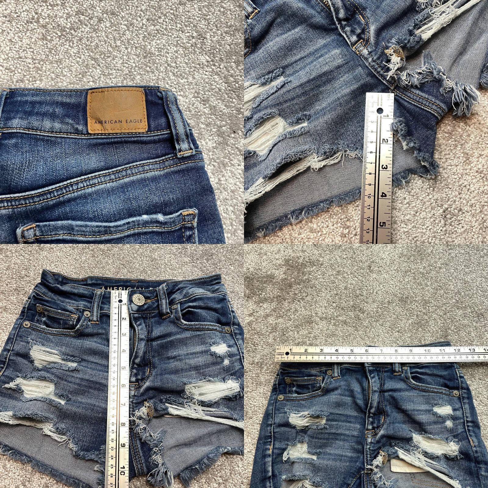 American Eagle Outfitters American Eagle Outfitters Next Level Stretch Denim Shorts Womens 00 Blue Distressed Dark Stretch 5-Pocket Denim Zip Front High Rise Casual Summer Size 24" / US 00 / IT 34 - 8 Thumbnail