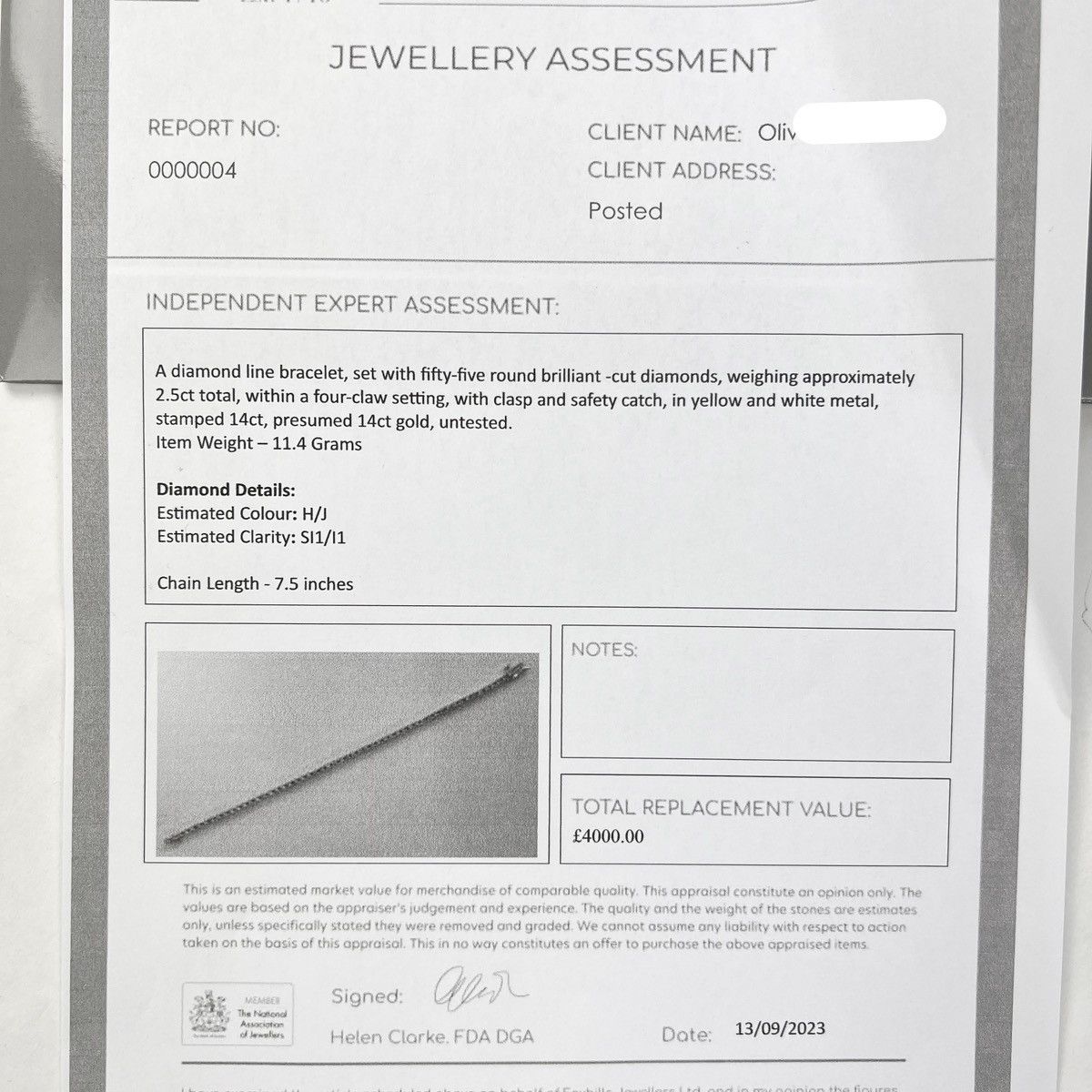 Other 14ct Yellow Gold 2.5ct Diamond Tennis Bracelet w Certificate Size ONE SIZE - 3 Thumbnail