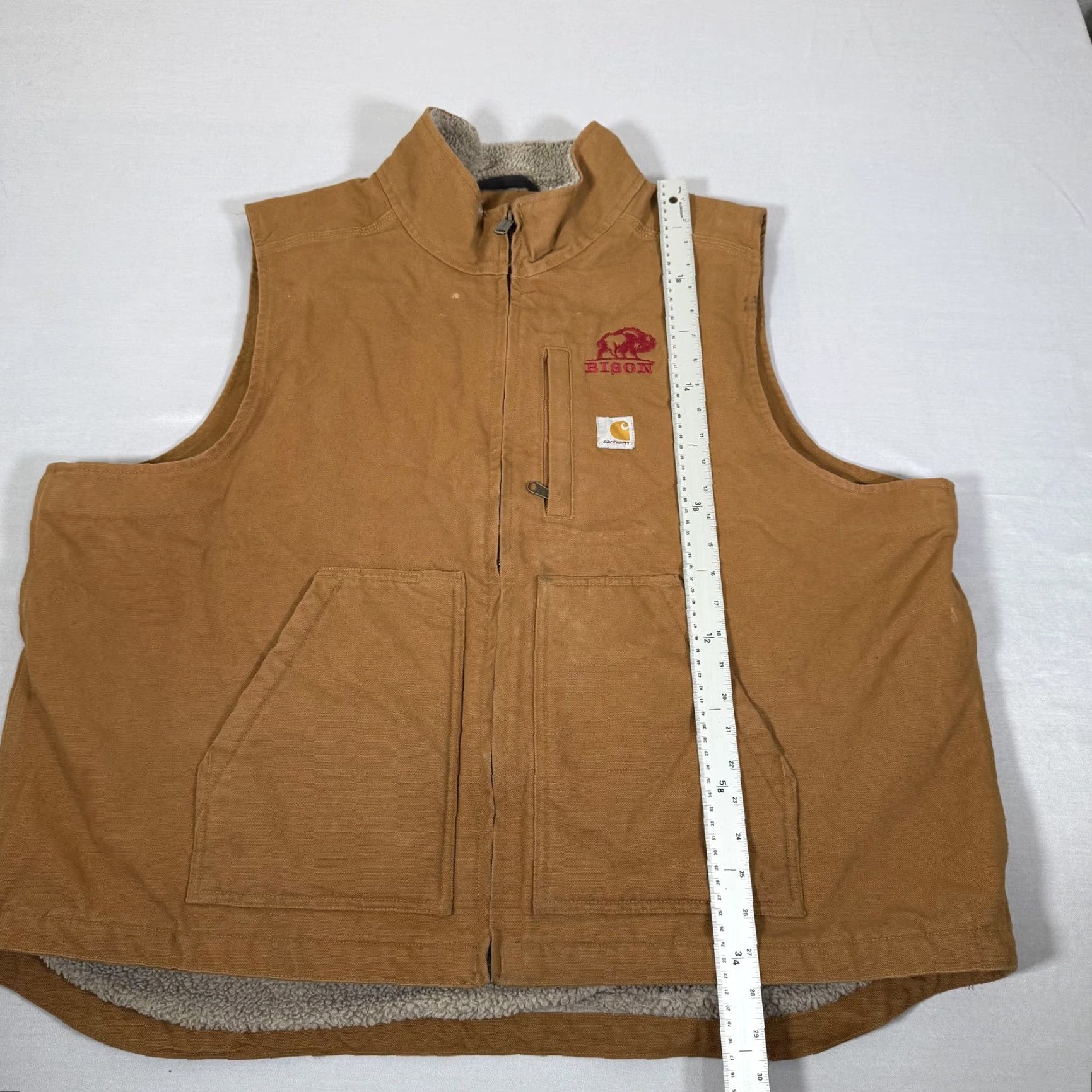 Carhartt VINTAGE Carhartt Vest Mens 2XL Brown Canvas Sherpa Lined Zip Up Work Duck 104277 Size US XXL / EU 58 / 5 - 7 Thumbnail