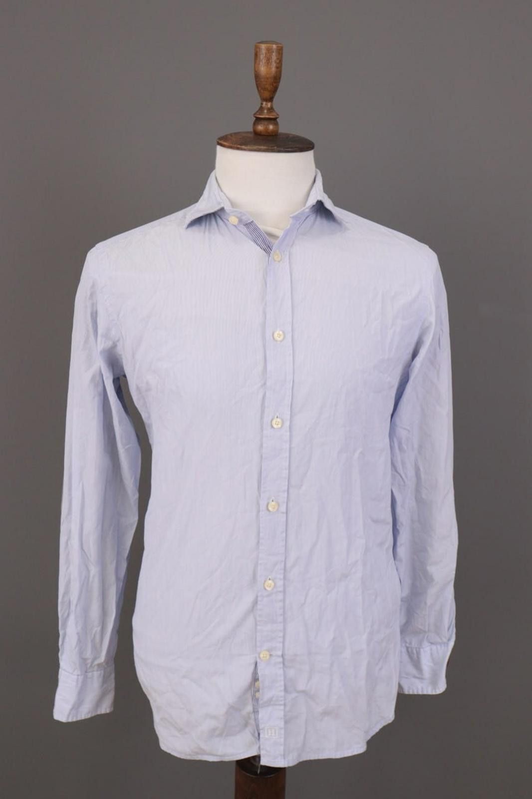 Designer Hackett London Slim Fit Blue Pinstripe Down Shirt Size M Size US M / EU 48-50 / 2 - 1 Thumbnail