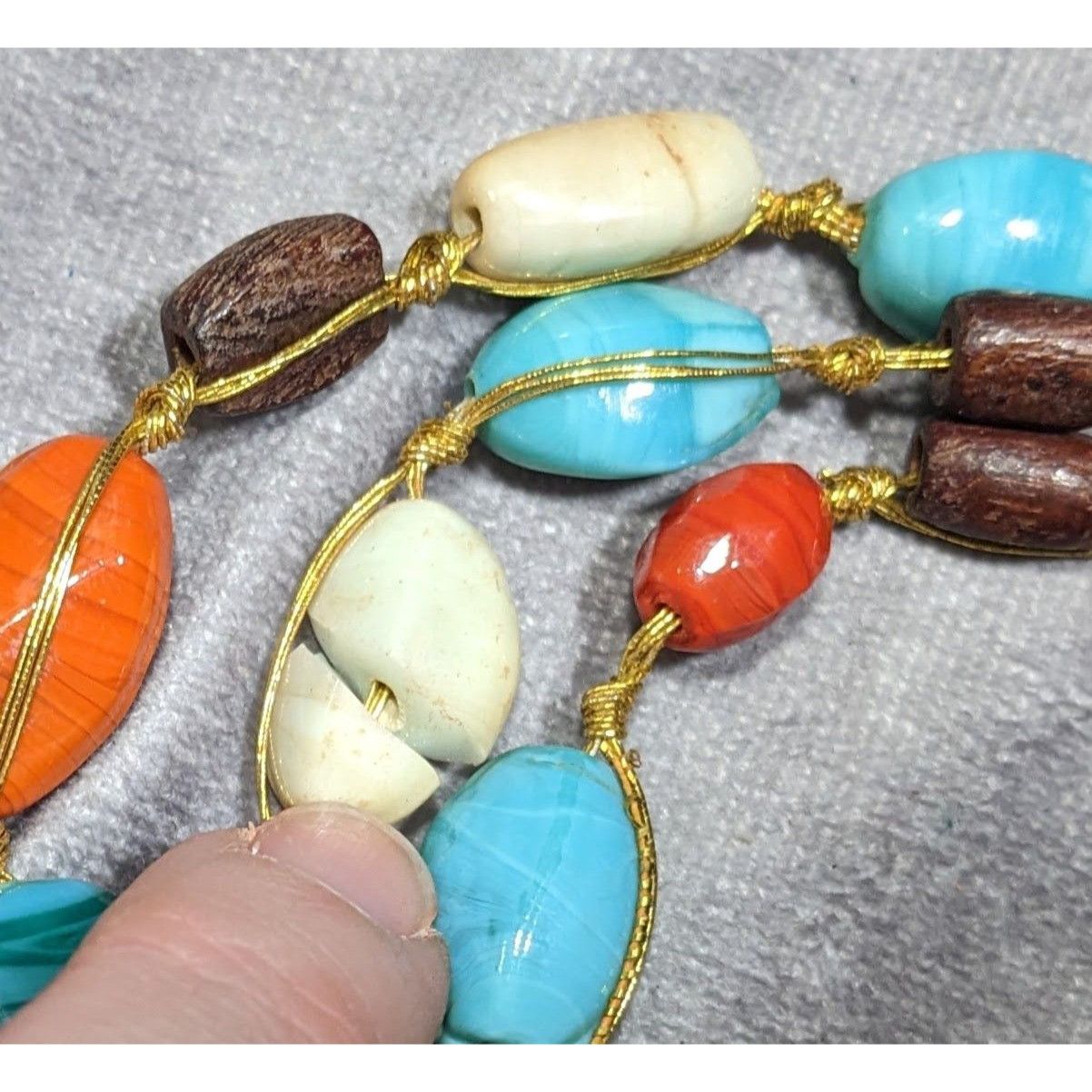 Other Bohemian Multilayer Blue And Orange Glass And Wood Beaded Ne Size ONE SIZE - 10 Thumbnail