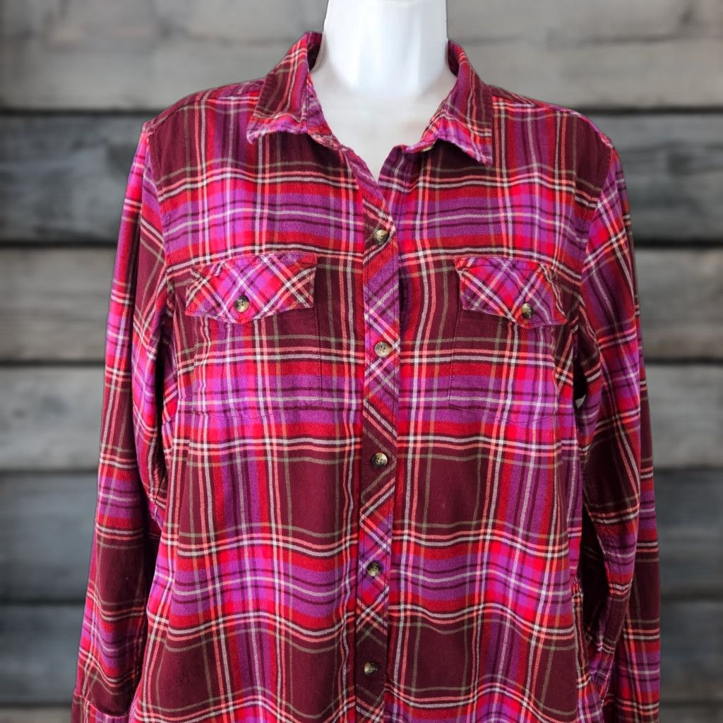 Eddie Bauer Eddie Bauer Womens Button Up Shirt Sz XL Red Purple Plaid Cotton Classic Fit Size XL / US 12-14 / IT 48-50 - 1 Thumbnail