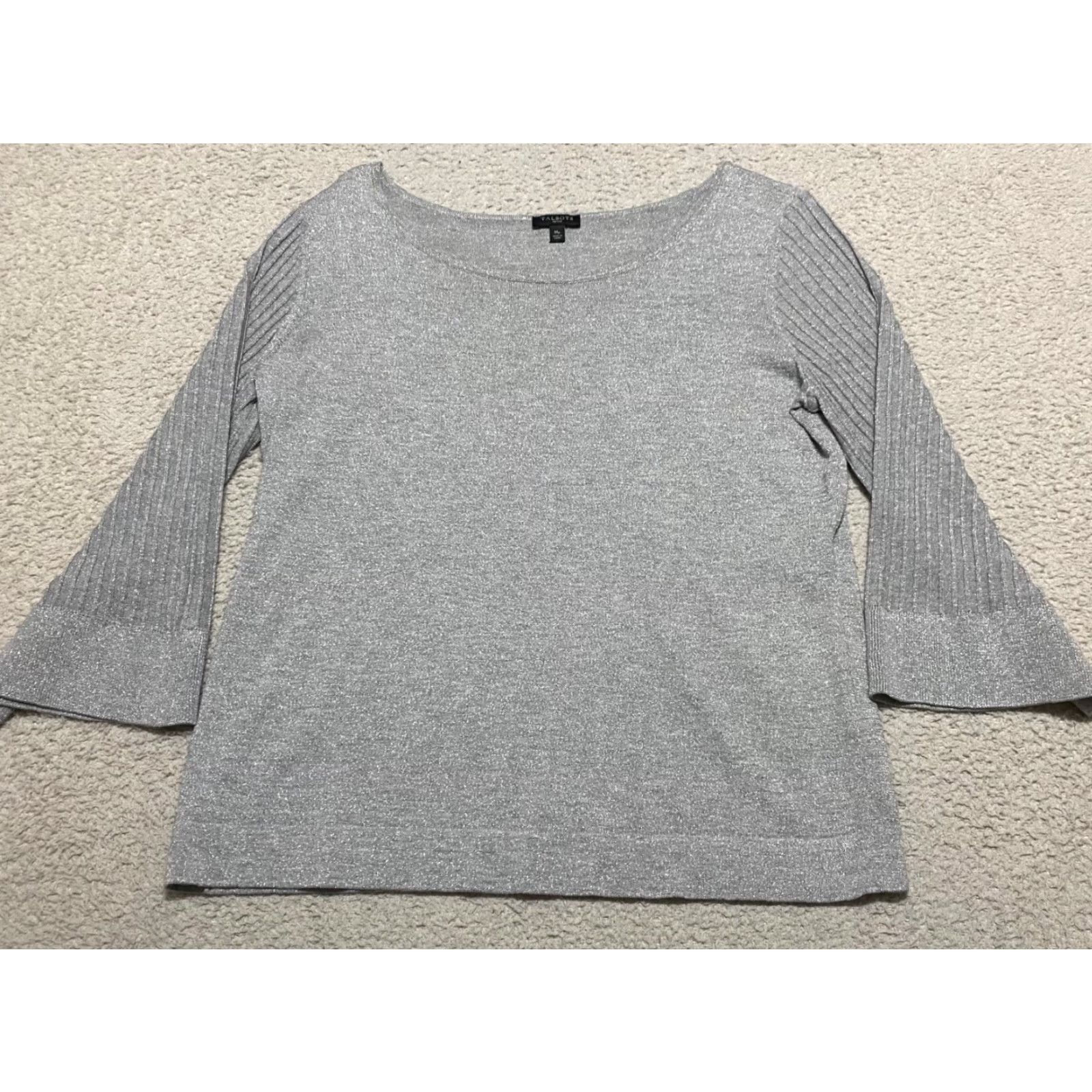 Talbots Talbots Womens PM Shirt Gray Round Neck Bell Sleeve Petite Metallic Sparkle Shirt Womens Bell Sleeve PM Gray Petite Metallic Sparkle Size M / US 6-8 / IT 42-44 - 2 Thumbnail