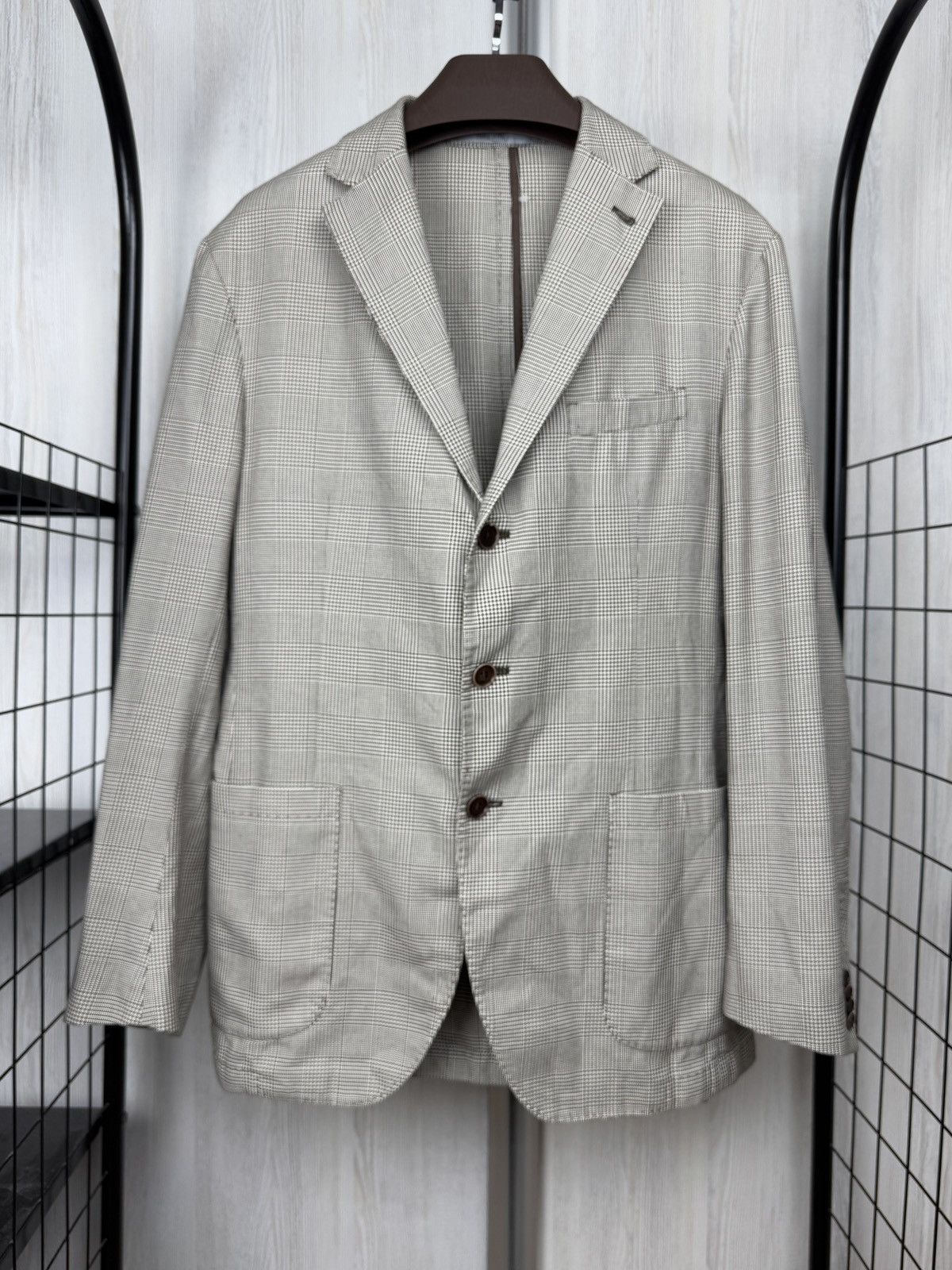 Cantarelli Cantarelli Washed grey checkered cotton houndstooth blazer Size 44R - 2 Thumbnail