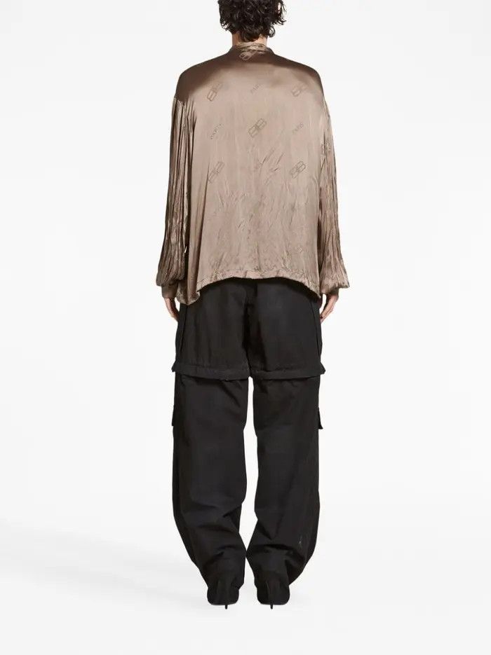 Balenciaga o1bcso1str0326 BB Paris All Over Oversized Blouse in Beige Size M / US 6-8 / IT 42-44 - 4 Thumbnail