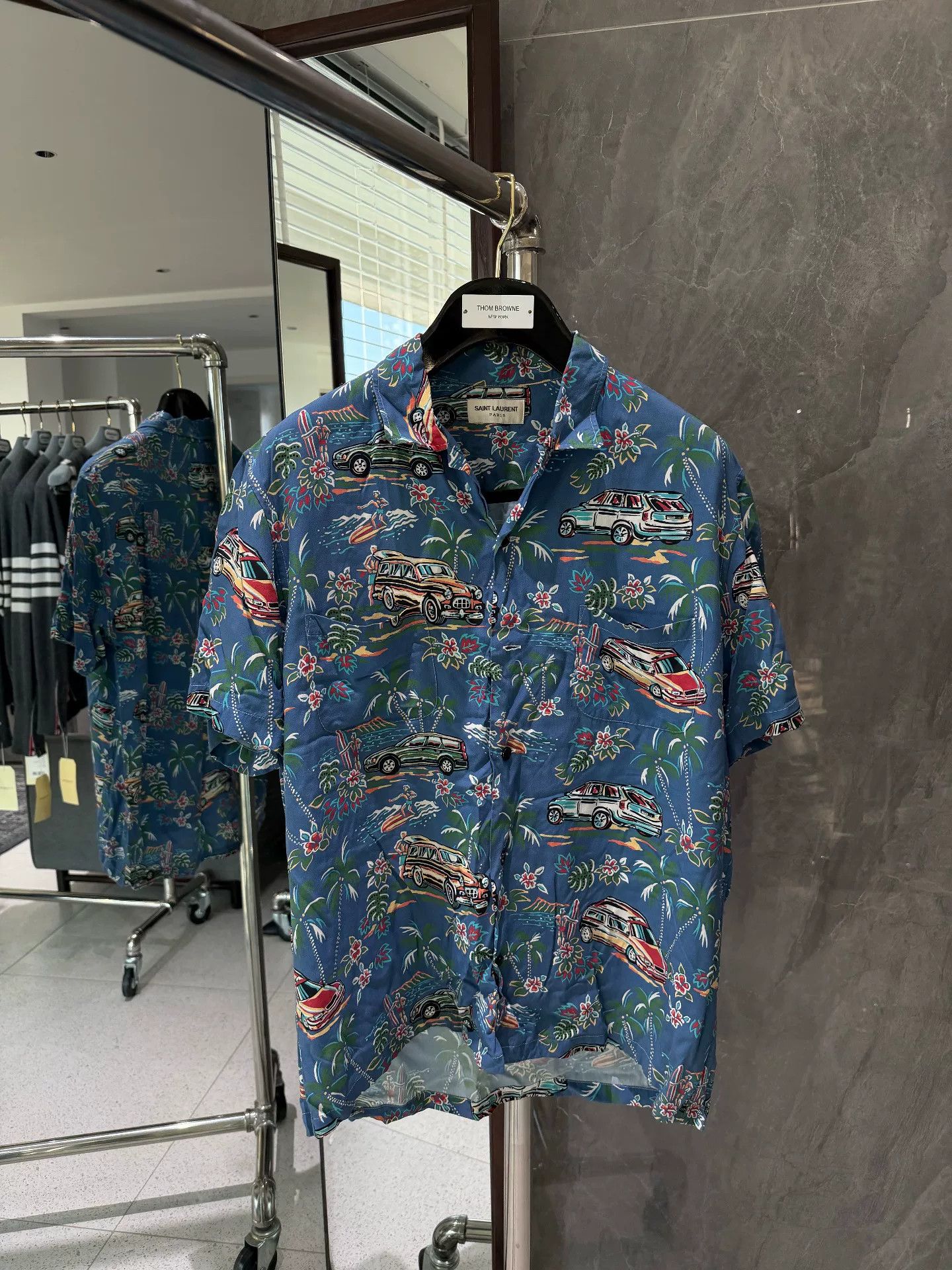 Saint Laurent Paris Saint Laurent Blue Palm Tree Print Shirt Size US M / EU 48-50 / 2 - 1 Thumbnail