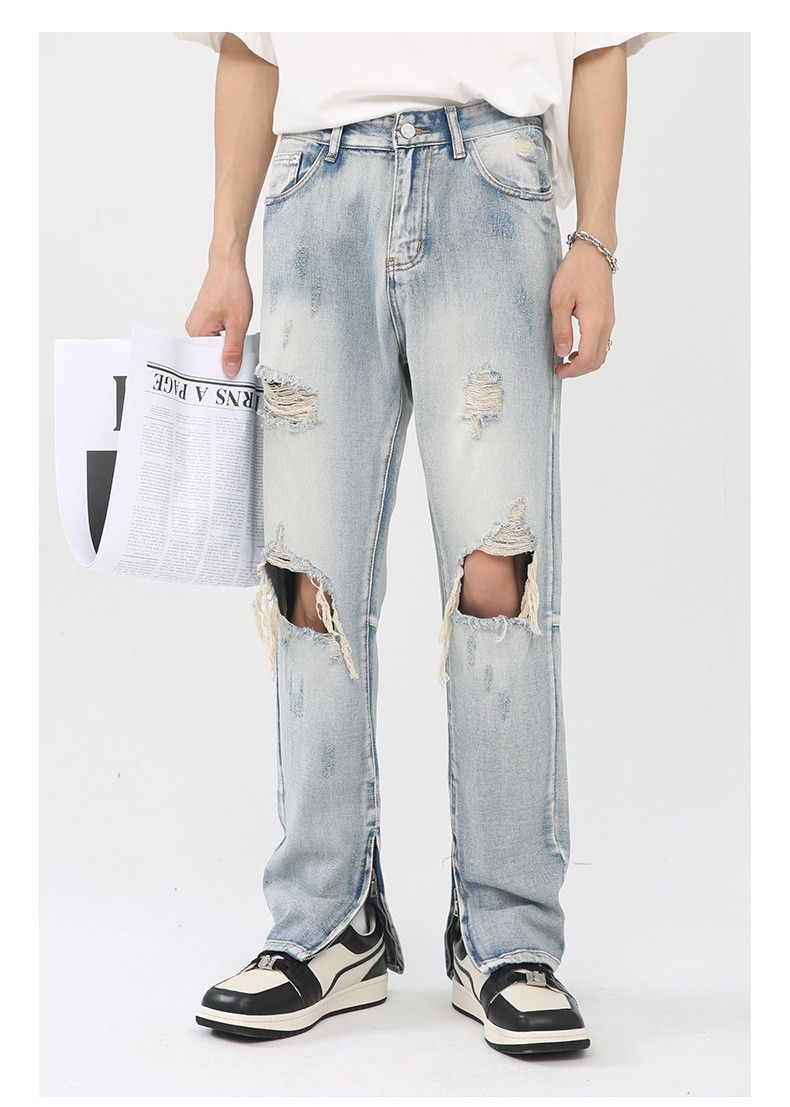 Japanese Brand × Jean High street men's hip-hop retro washed zipper ripped jeans Size US 32 / EU 48 - 4 Thumbnail