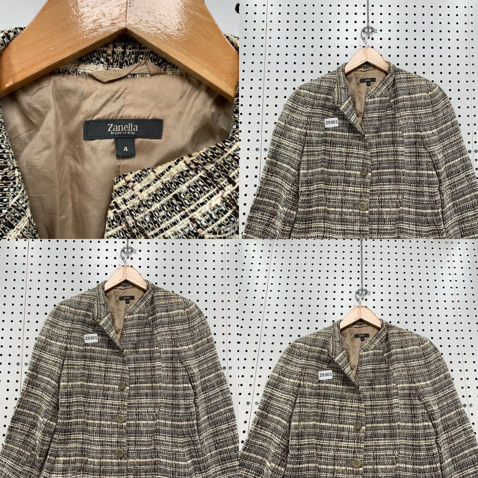 Zanella Zanella Blazer Womens Size 4 Brown Beige Linen Blend Tweed Plaid Italian 17x27 Size S / US 4 / IT 40 - 8 Thumbnail