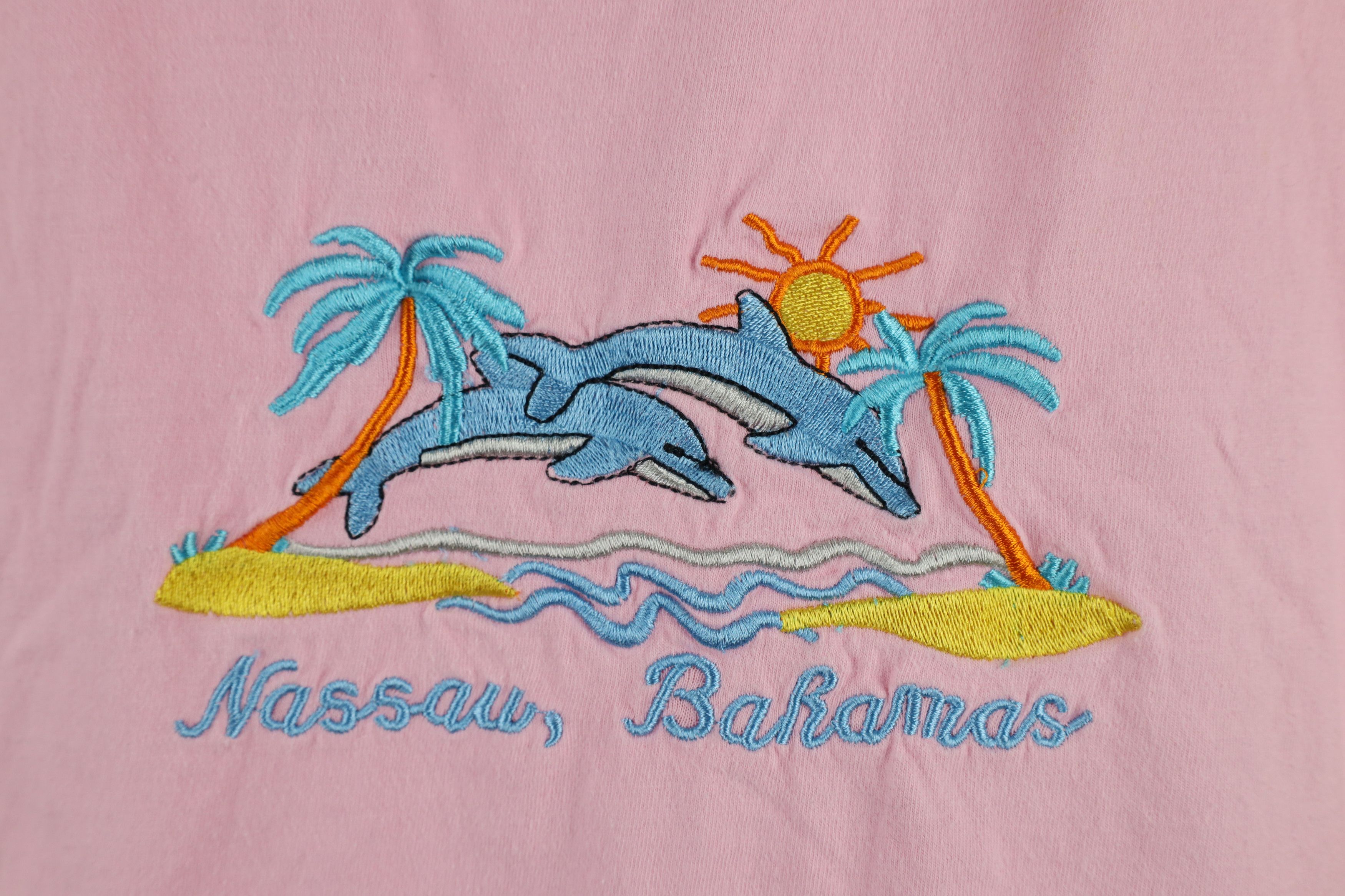 Vintage Vintage 90s Streetwear Nassau Bahamas Dolphins T-Shirt Pink Size 3XL / US 20-22 - 4 Thumbnail