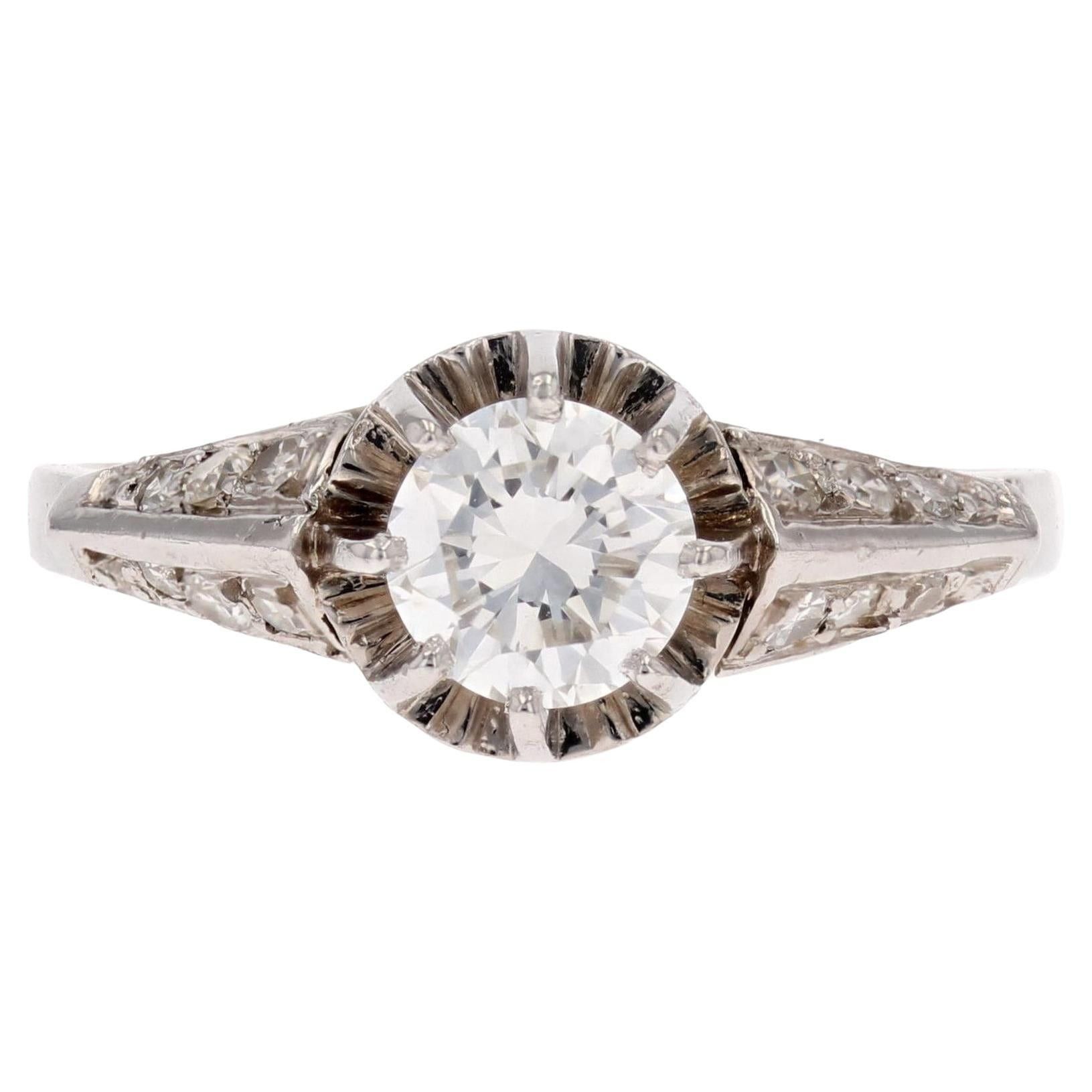 image of Vintage French 1950S Accompanied Diamond 18 Karat White Gold Solitaire Ring, Women's