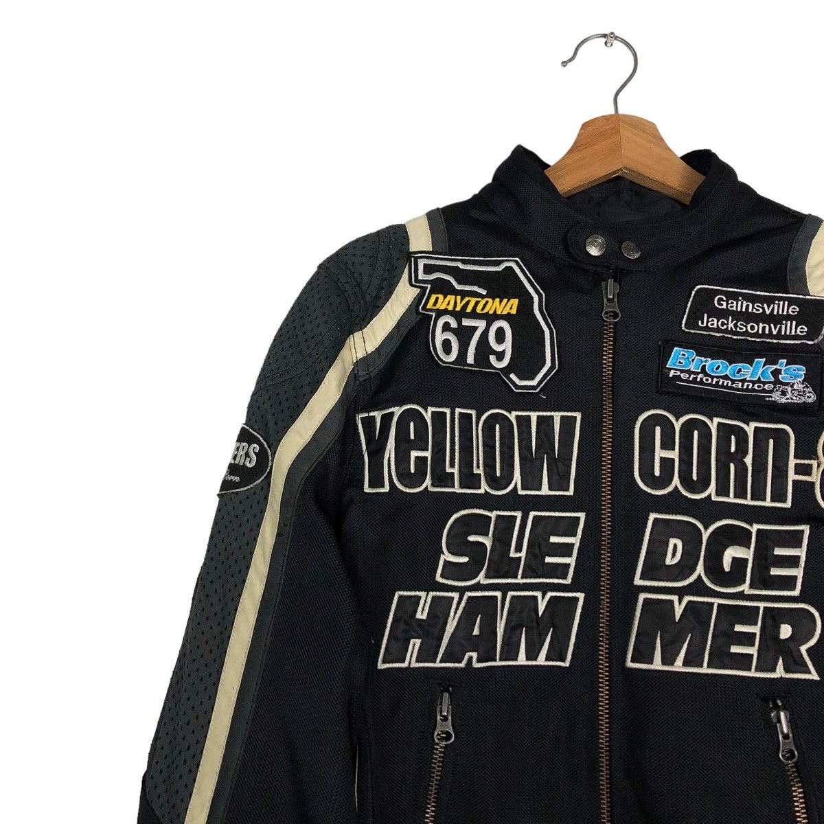 🔥VINTAGE BIKER RACING JACKET YELLOW CORN SLEDGE HAMMER