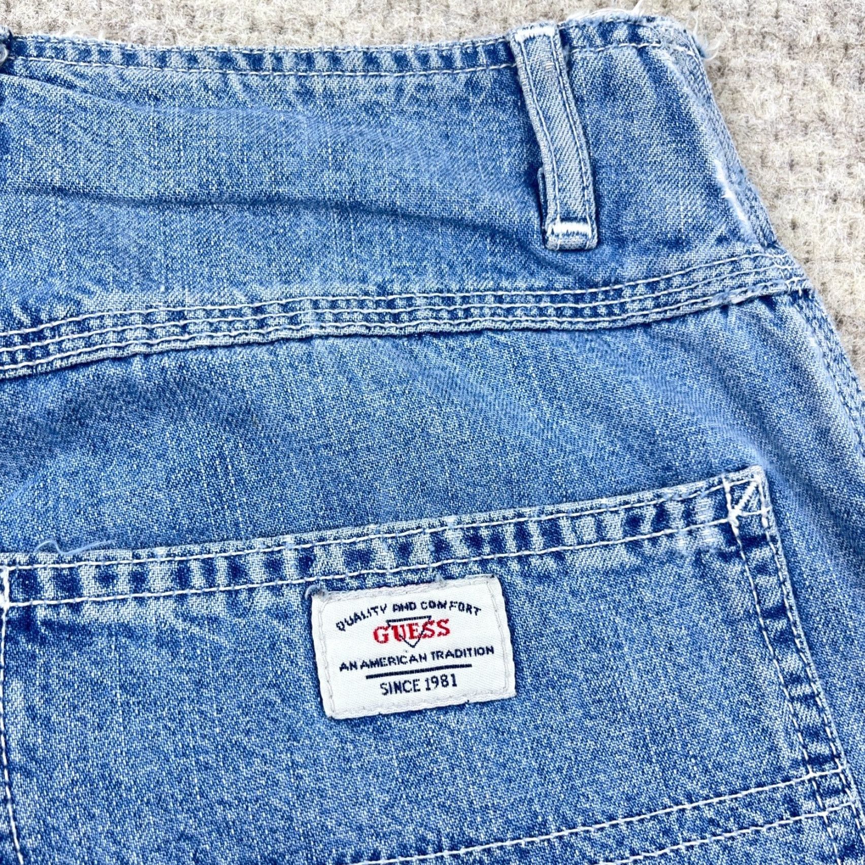 Guess VINTAGE GUESS Jeans Carpenter 32x31 Men Distressed 90s Grunge Blue Denim Leather Patch Relaxed Fit Jeans Mens Size US 32 / EU 48 - 7 Thumbnail