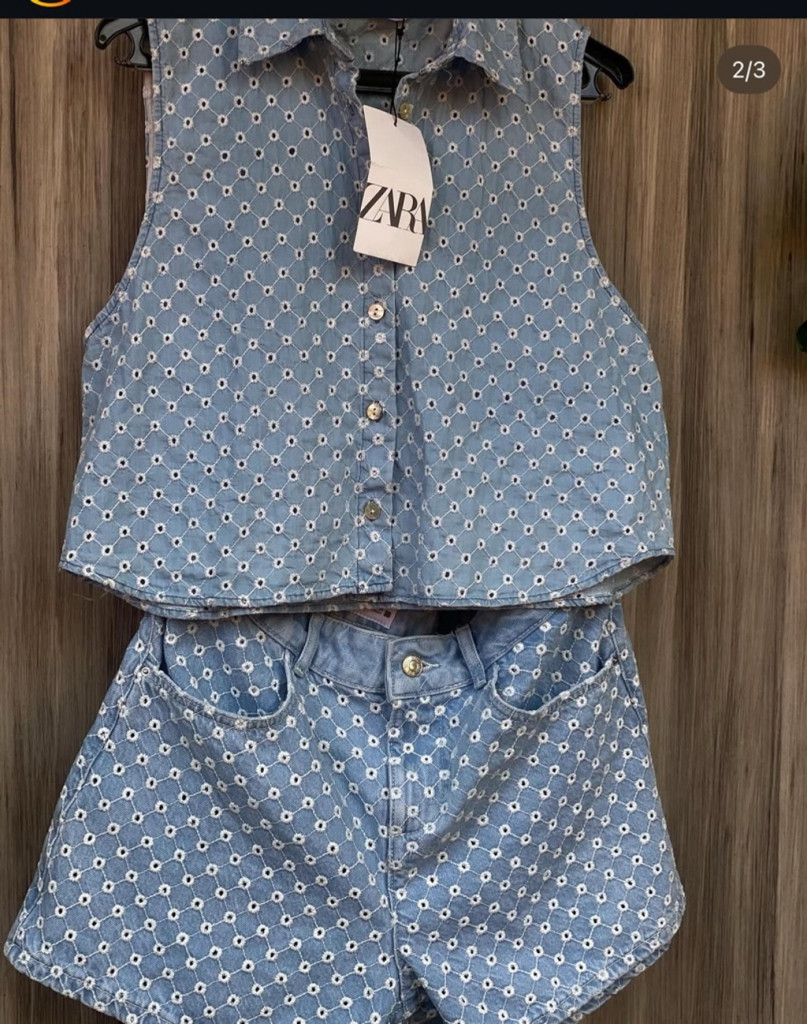 Zara Zara Openwork embroidery denim top Size M & Shorts Size 6 US Size M / US 6-8 / IT 42-44 - 4 Thumbnail