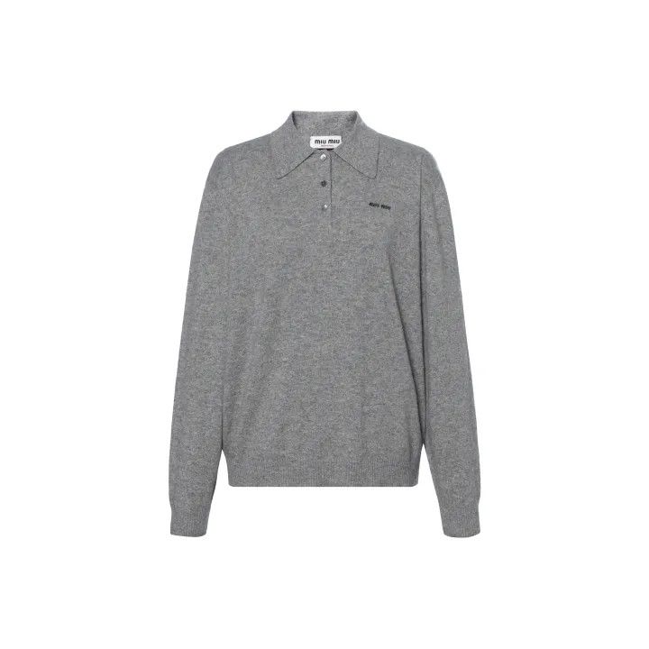 Miu Miu Miu Miu Gray Letter Embroidered Cashmere Sweater 0079 Size L / US 10 / IT 46 - 1 Thumbnail
