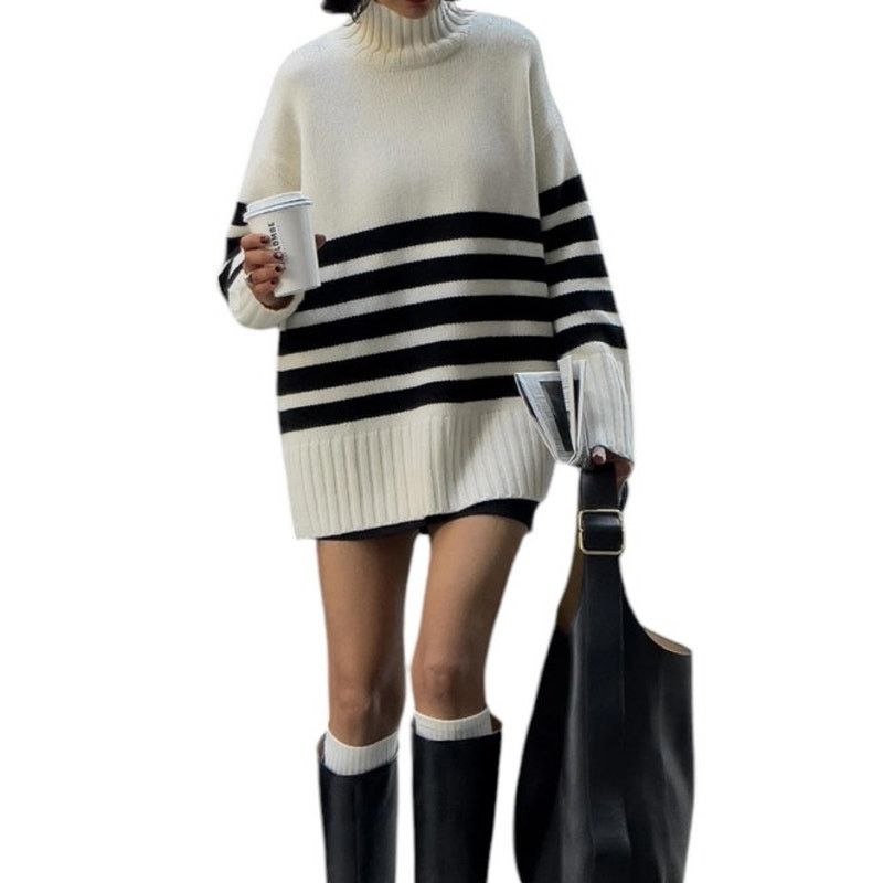 Other Commense Off White Striped Mock Neck Long Sleeve Sweater Size XL / US 12-14 / IT 48-50 - 1 Thumbnail