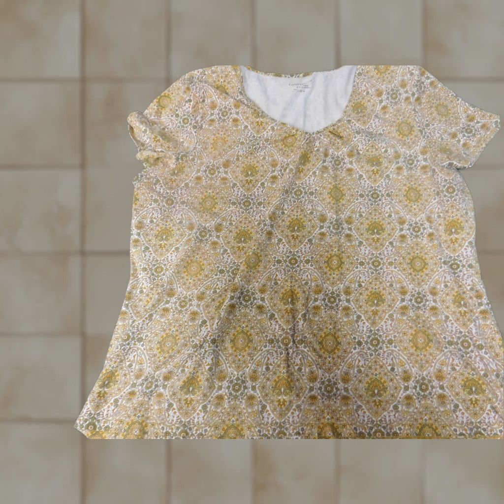 Charter Club Charter Club Blouse 3X Womens Yellow Floral Crew Neck Long Sleeve Cap Sleeve Ruffle Polyester Rayon Breathing Casual Classic Vintage: No Size XXL / US 16-18 / IT 52-54 - 1 Thumbnail