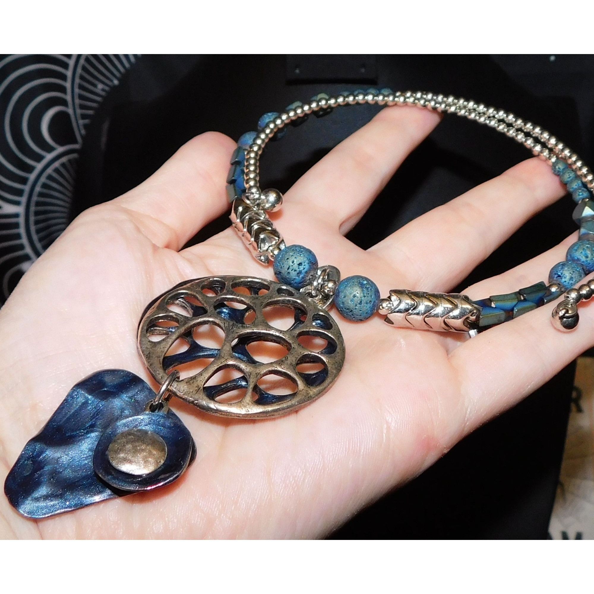 Other Brutalist Abstract Blue And Silver Tone Volcanic Rock Neckla Size ONE SIZE - 5 Thumbnail