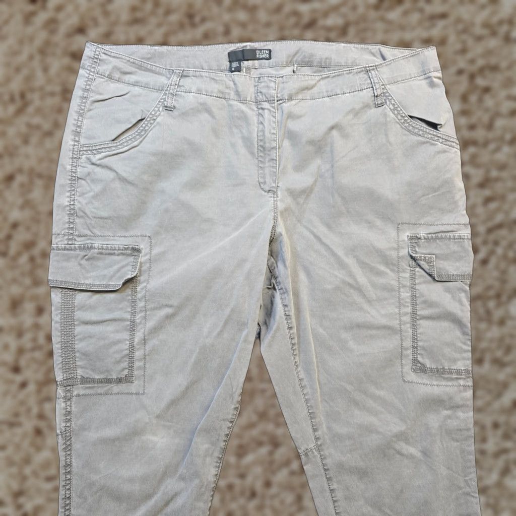 Eileen Fisher Eileen Fisher Pants Women 16 Gray Cargo Pockets Zippers Skinny Casual Basic Modern Twill Lyocell Pull On Flat Front Size 38" / US 16 / IT 52 - 1 Thumbnail