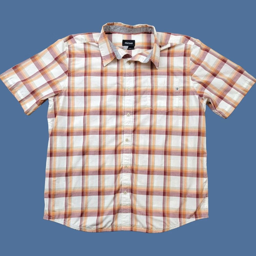 Marmot Marmot Shirt Mens XL Orange Red White Plaid Short Sleeve Button Up Size US XL / EU 56 / 4 - 1 Thumbnail