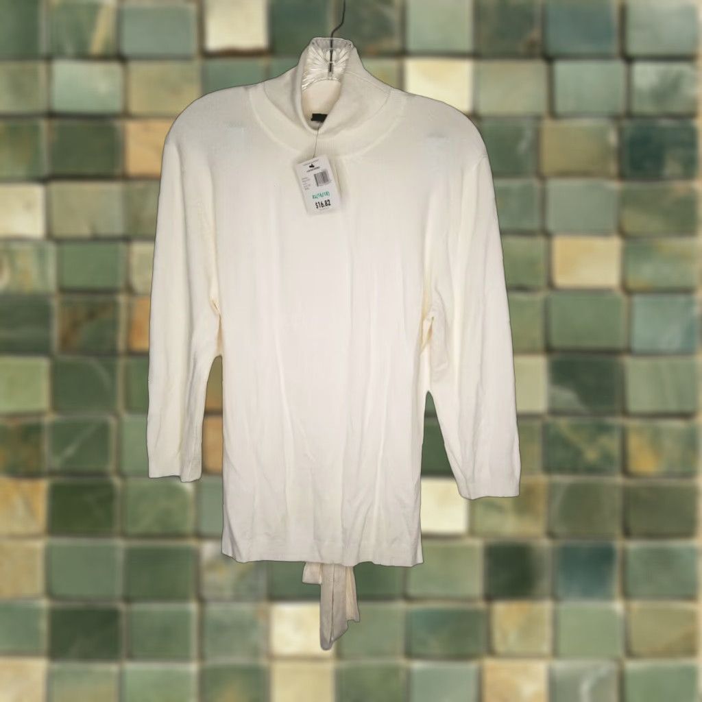 George George Stretch Women's 3/4 Sleeve Belted Turtleneck Top Ivory XL Size XL / US 12-14 / IT 48-50 - 1 Thumbnail