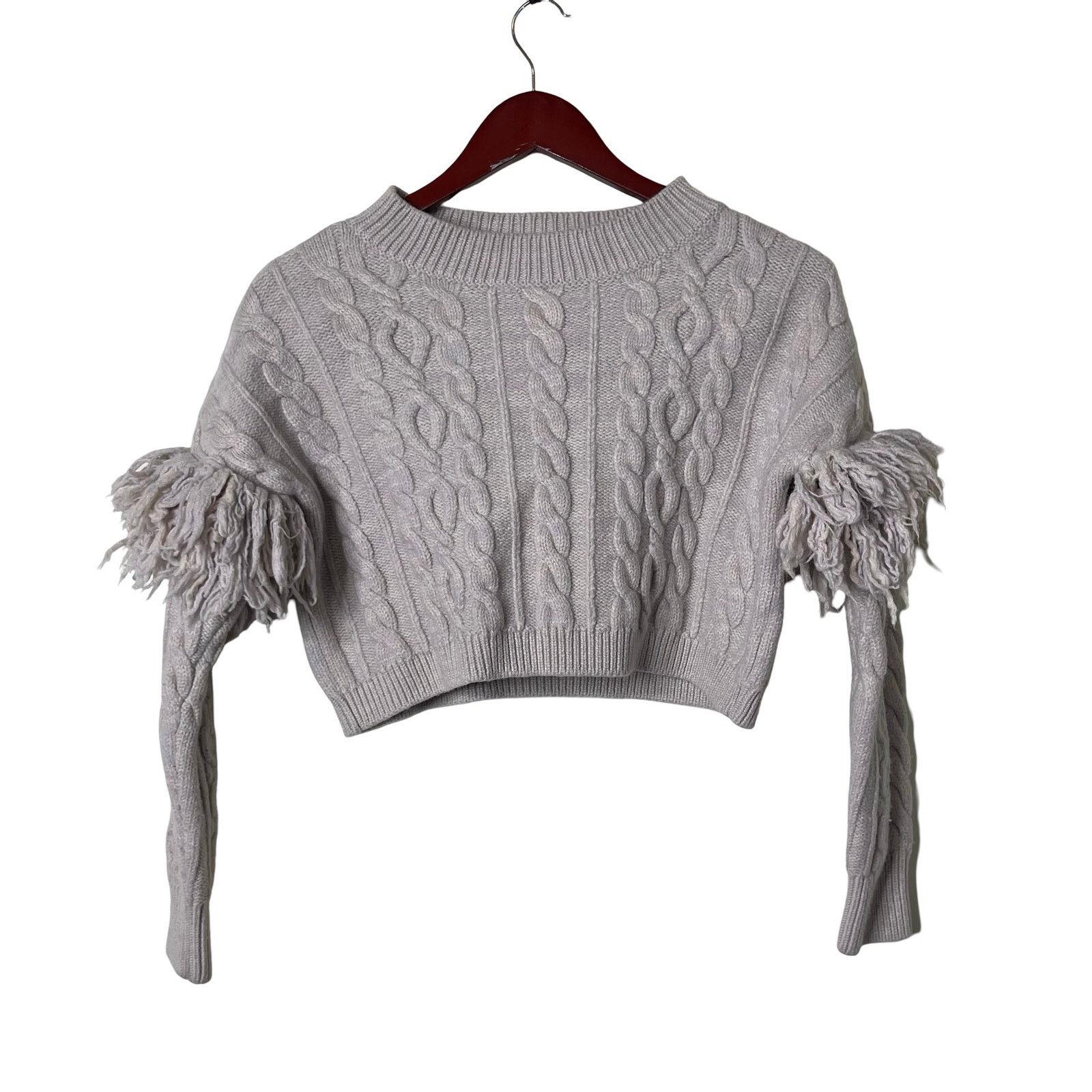 Alice + Olivia ALICE + OLIVIA Kala Cropped Cable-Knit Sweater light Almond Size XS / US 0-2 / IT 36-38 - 4 Thumbnail
