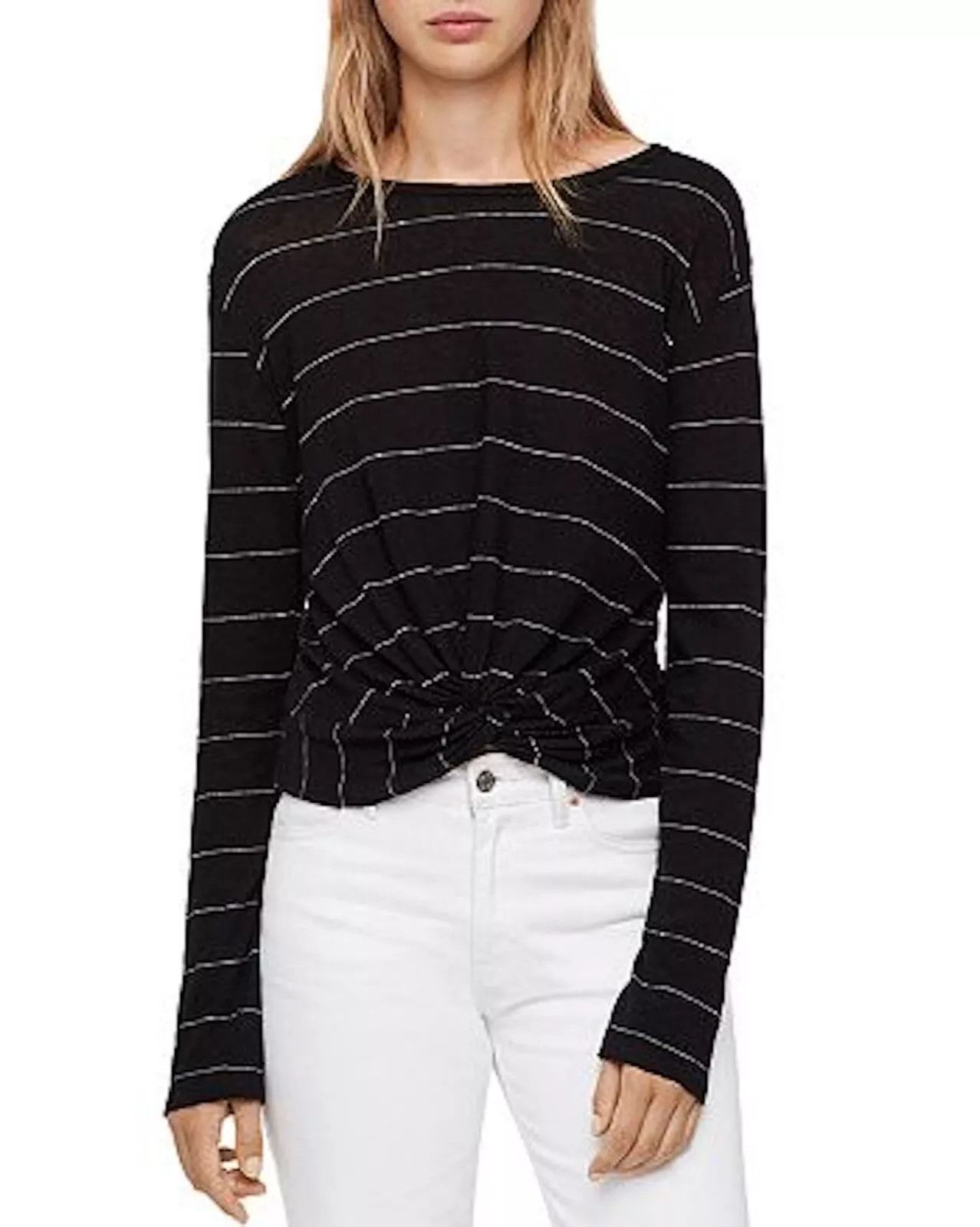 Allsaints AllSaints top black White Striped Twist Crop T-Shirt Size M / US 6-8 / IT 42-44 - 2 Thumbnail