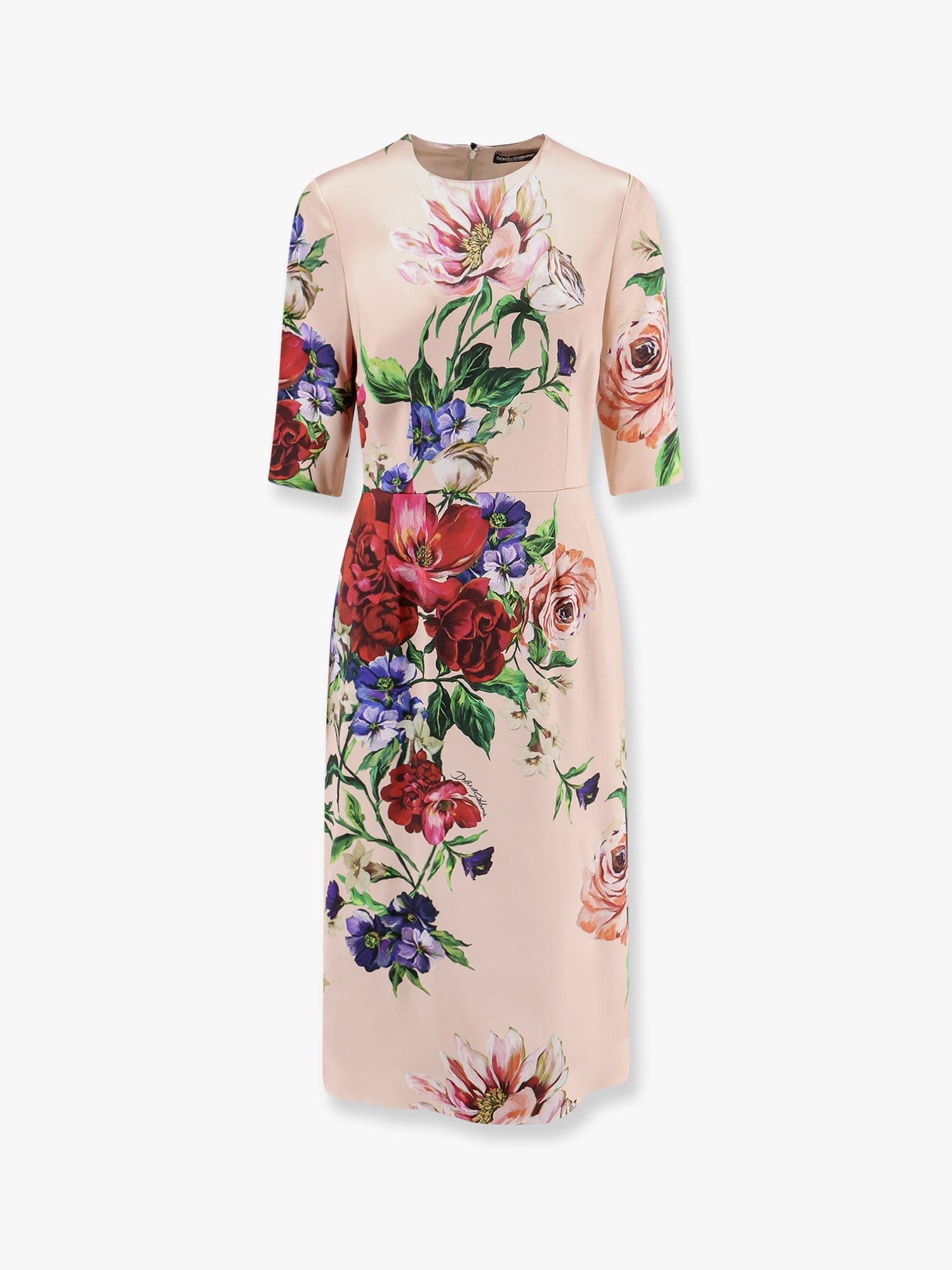 Dolce & Gabbana Satin Dress With Iconic Floral Print Size M / US 6-8 / IT 42-44 - 1 Thumbnail