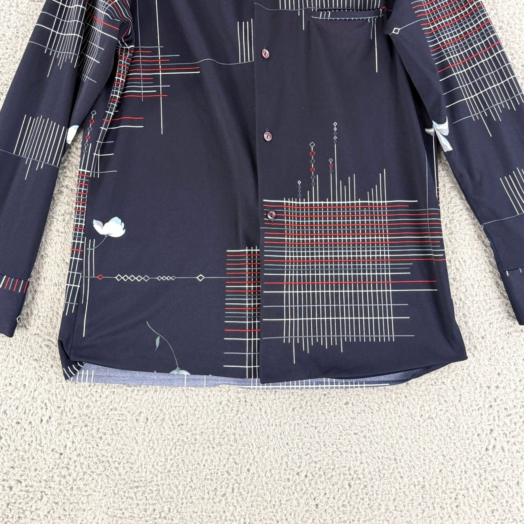Vintage VINTAGE Holo-Holo Button-Down Shirt Mens M Navy Blue Floral Geometric Hawaii Shirt (80s) Mens Size US M / EU 48-50 / 2 - 5 Thumbnail