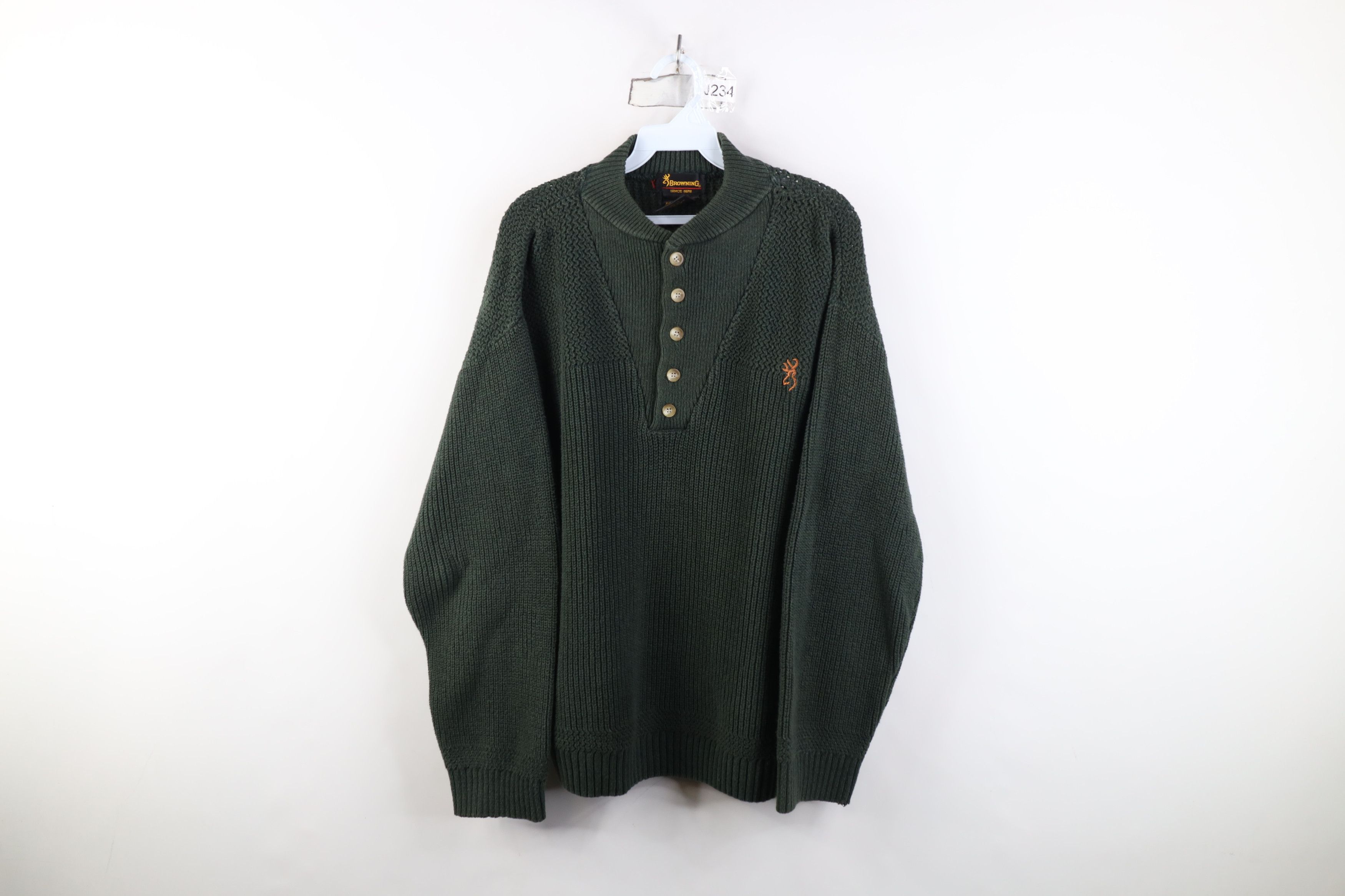 Vintage Vintage 90s Streetwear Ribbed Knit Henley Sweater Green USA Size US L / EU 52-54 / 3 - 1 Thumbnail