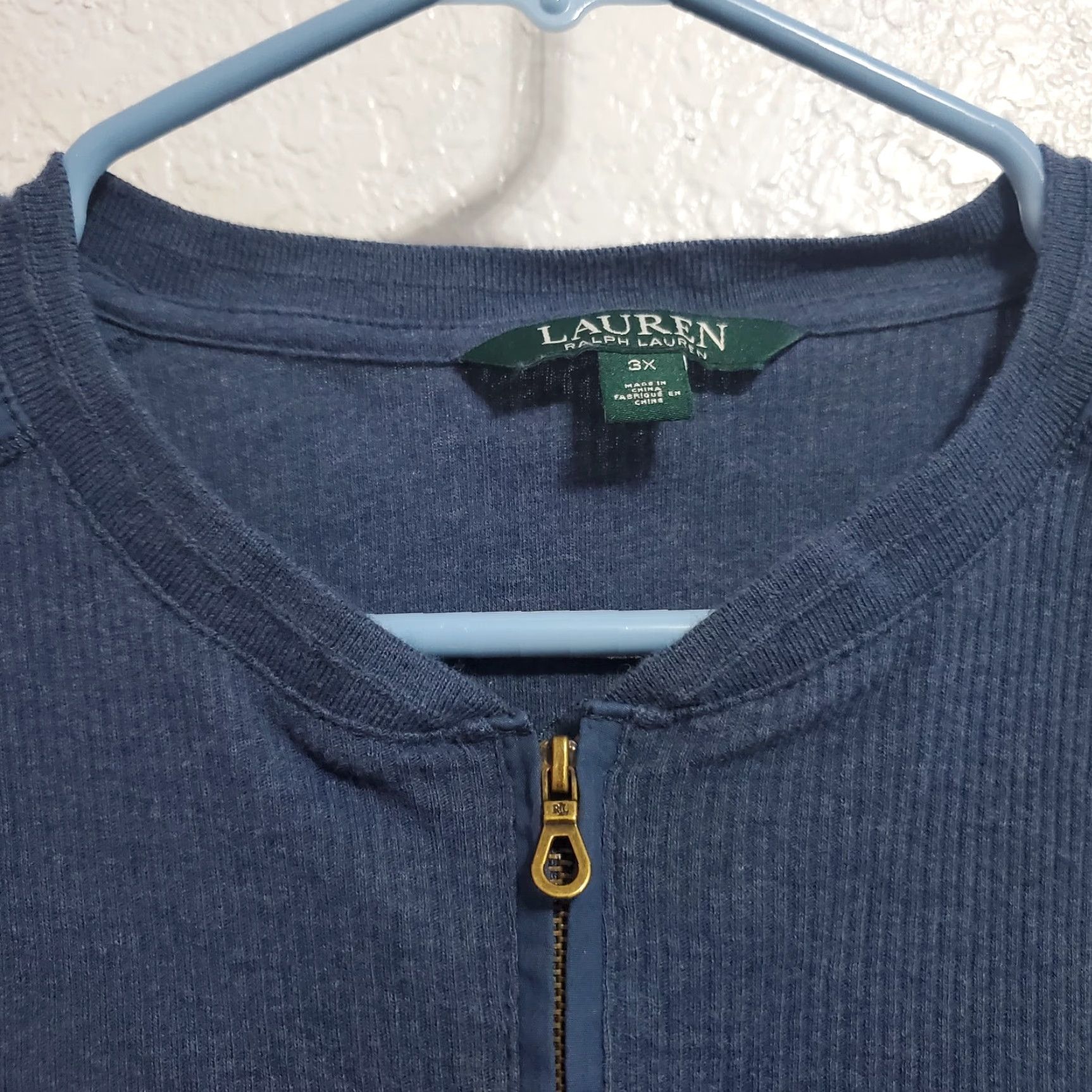 Ralph Lauren VINTAGE Lauren Ralph Lauren Top Women 3X Blue Ribbed Henley Long Sleeve Cotton 1/4 Zip Logo Size XXL / US 16-18 / IT 52-54 - 4 Thumbnail