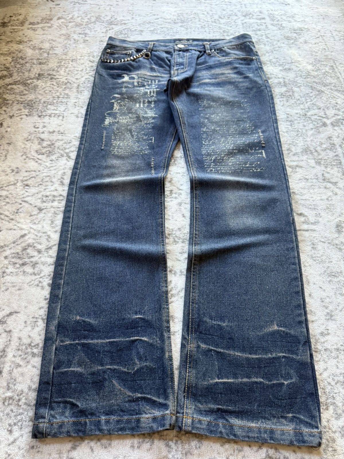 If Six Was Nine 2000s In The Attic Japan Poems Studded Muddy Jeans Size US 34 / EU 50 - 1 Thumbnail