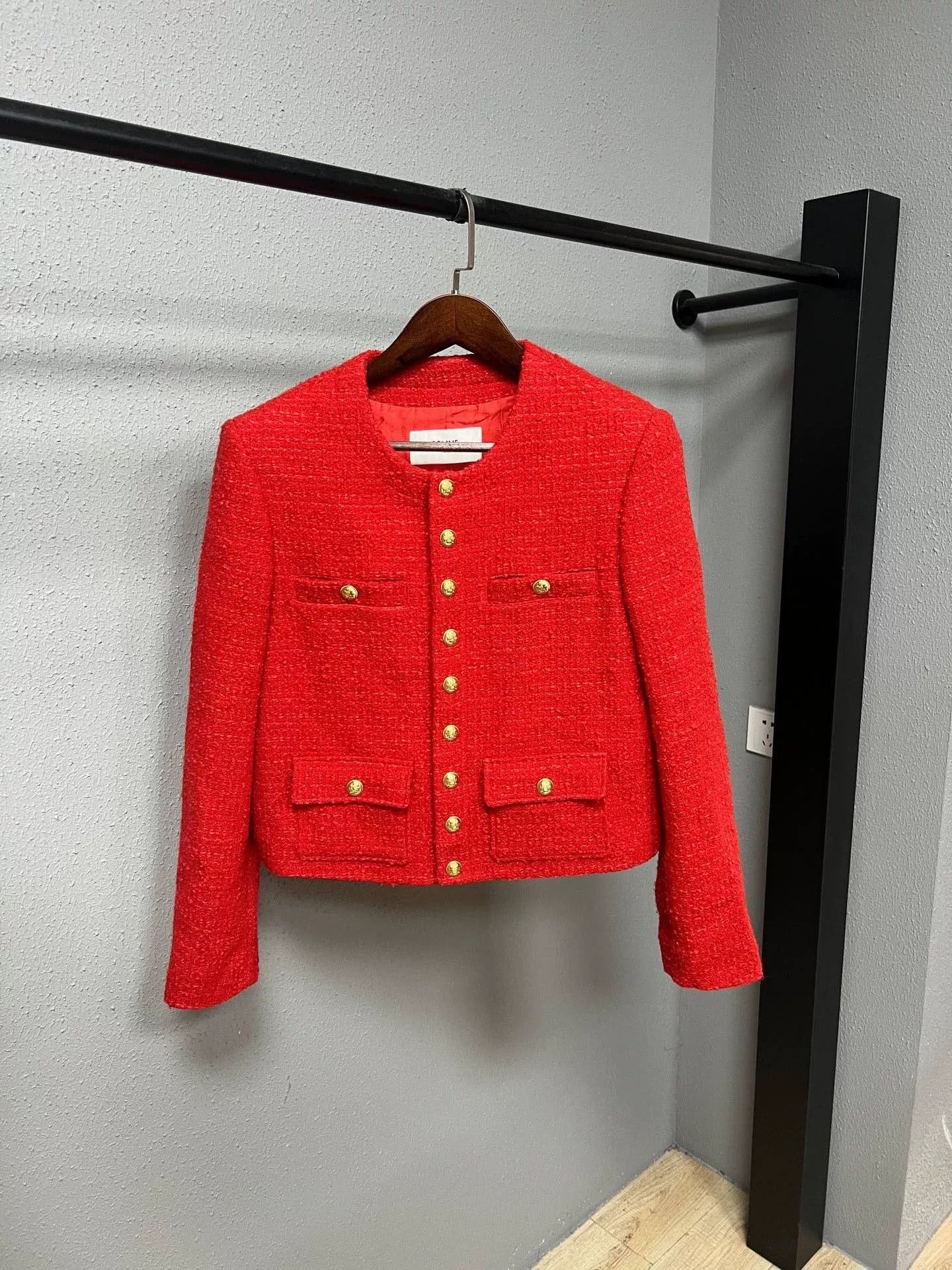 Celine Celine Red Gold Button T Jacket Size US 7 / EU 40 - 1 Thumbnail