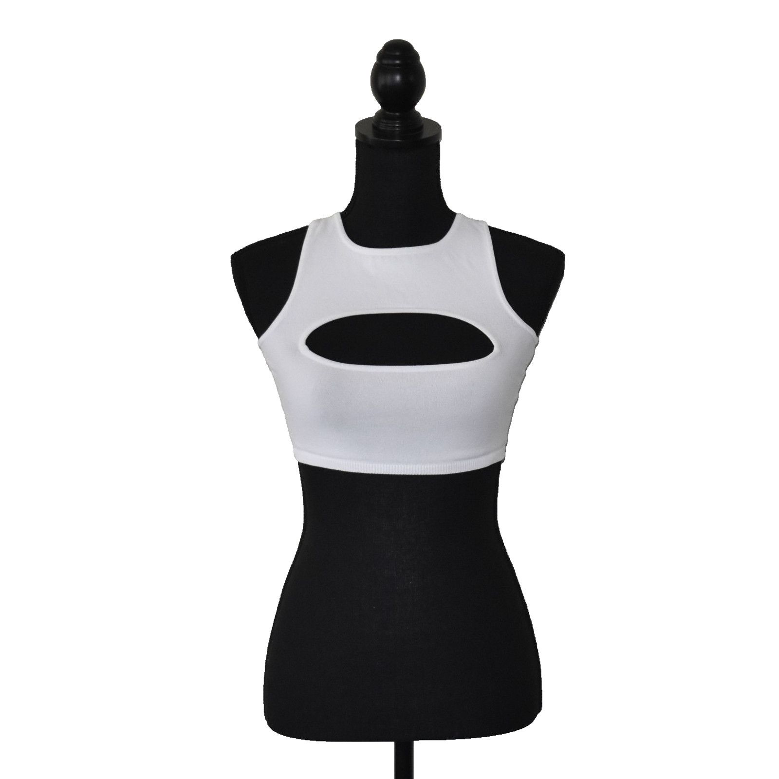 Dsquared2 DSQUARED2 White Stretch Knit Chest Cut Out Logo Top Sz XS Size XS / US 0-2 / IT 36-38 - 1 Thumbnail