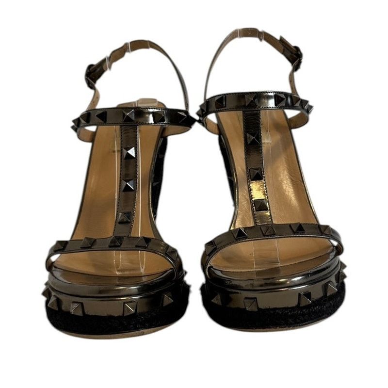 Valentino Valentino Rockstud Raffia Platform Sandal Gunmetal Grey 40 Size US 10 / IT 40 - 5 Thumbnail