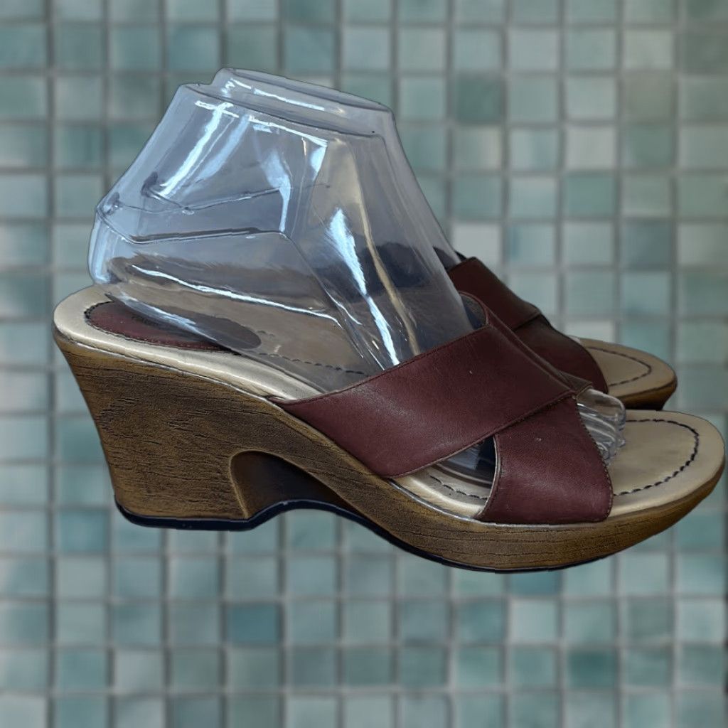VINTAGE Dansko Sandals Women Sandal Brown Leather Wedge Strappy 9.5 40 US Shoe Size 9.5 Chunky Platform 1