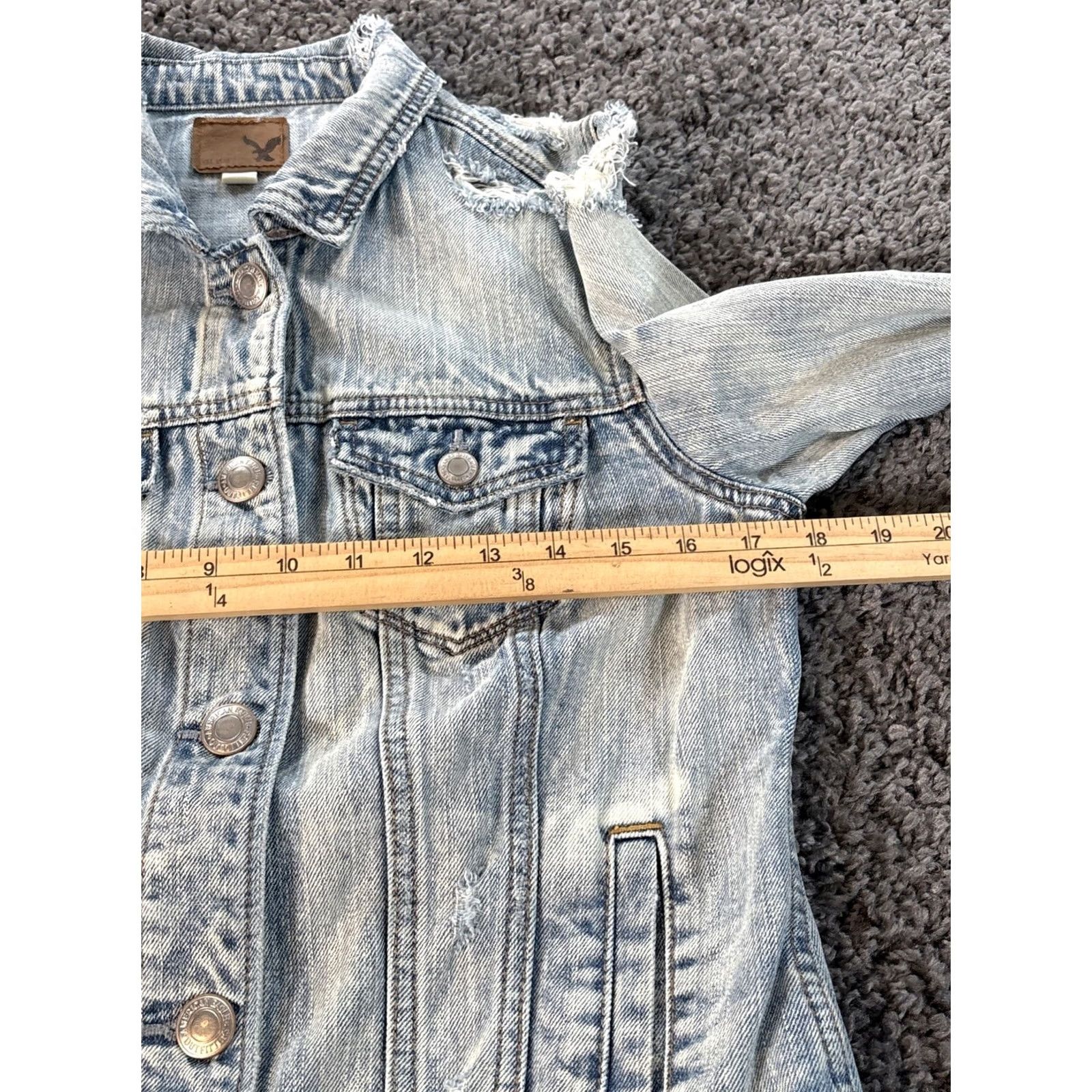 Vintage Vintage American Eagle Denim Jacket Women Medium Blue Light Wash Distressed Y2K - Pre-Owned Size M / US 6-8 / IT 42-44 - 3 Thumbnail