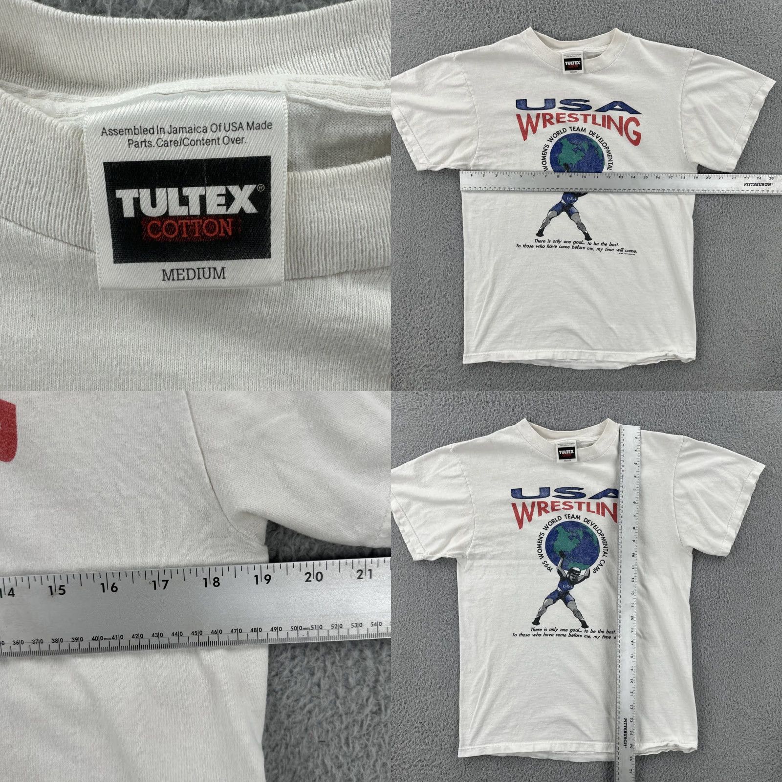 Tultex VINTAGE Tultex Mens M White Shirt USA 90s Graphic Print T-Shirt Womens Wrestling Camp Size M / US 6-8 / IT 42-44 - 8 Thumbnail