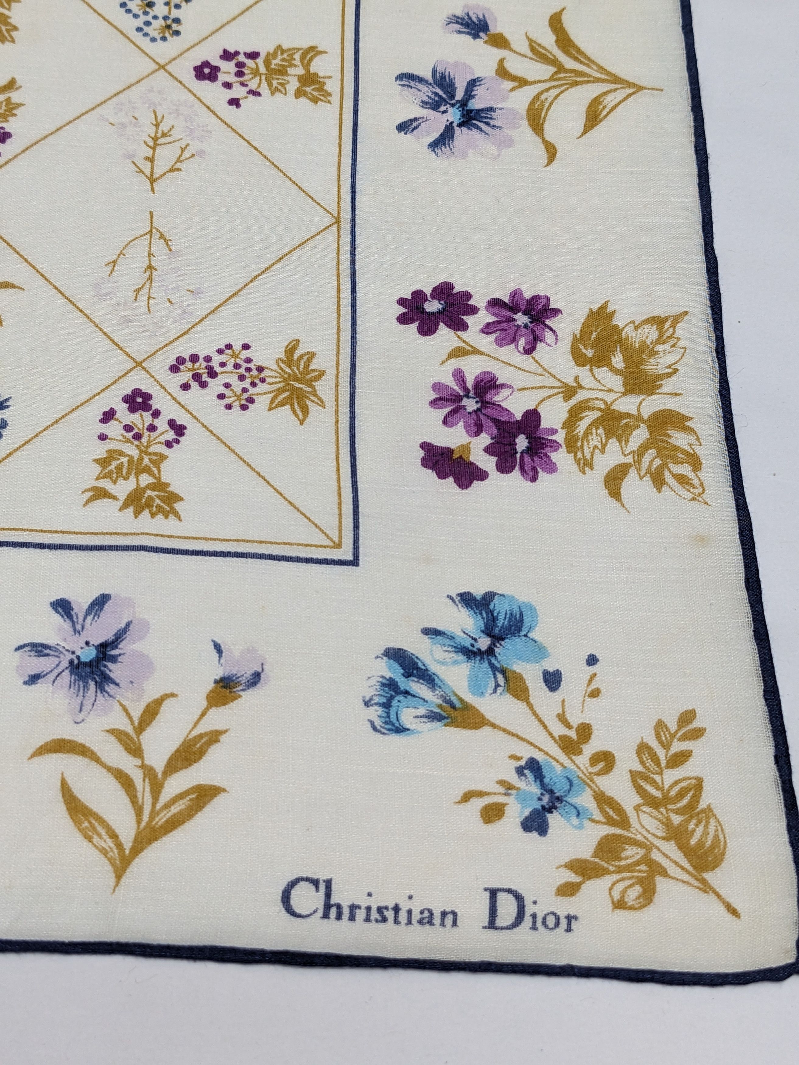 Christian Dior Monsieur CHRISTIAN DIOR Handkerchief Scarf Floral Diamond Lattice Size ONE SIZE - 2 Thumbnail