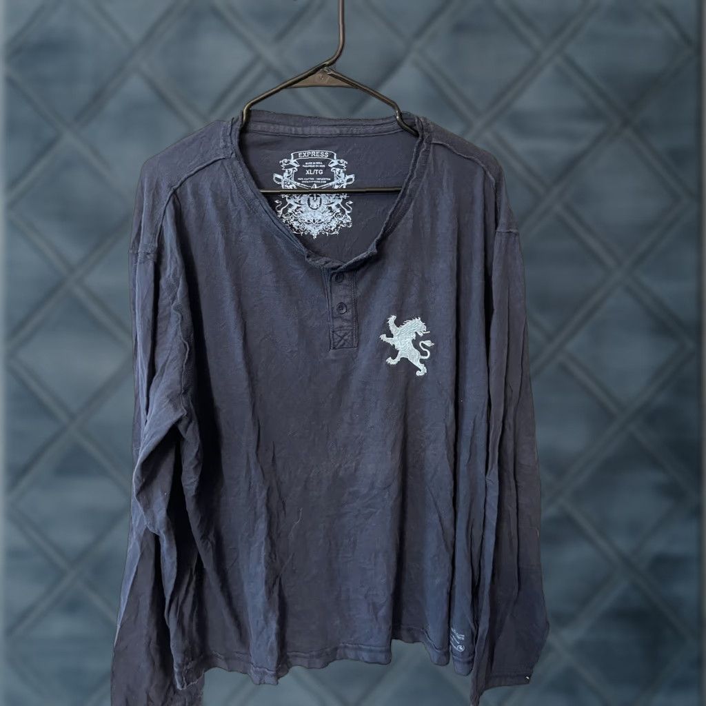 Express Express Men's XL Blue Long Sleeve Henley T-Shirt Casual Logo Y2K Size US XL / EU 56 / 4 - 1 Thumbnail