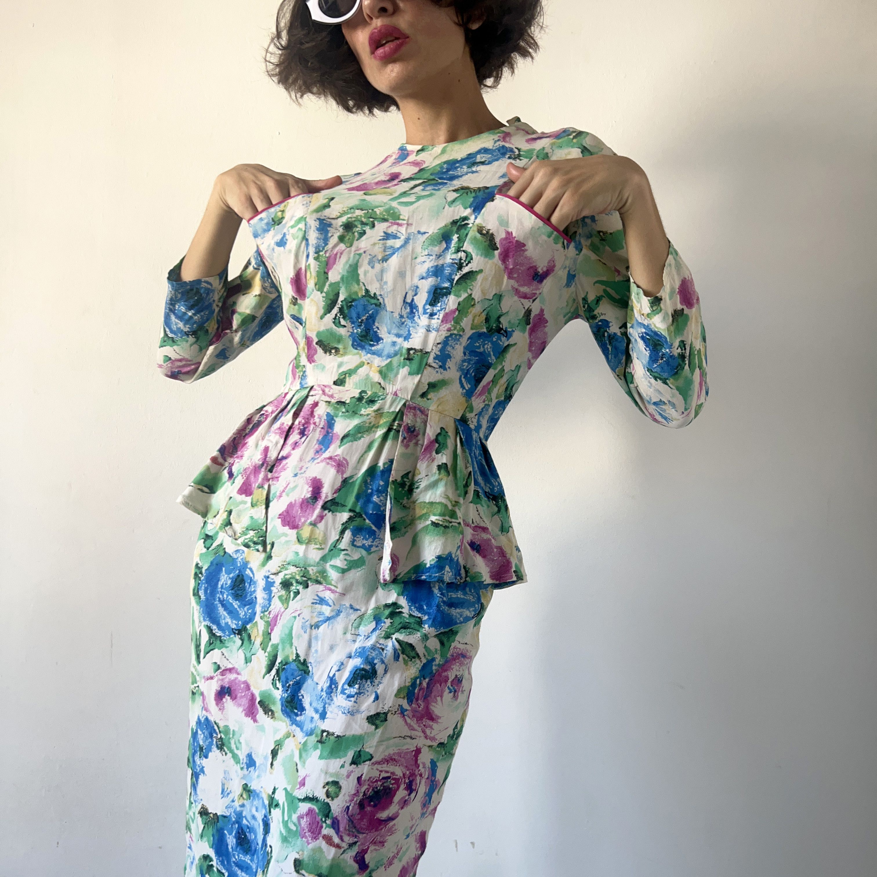 Vintage Vintage 70s white floral peplum dress Size M / US 6-8 / IT 42-44 - 5 Thumbnail