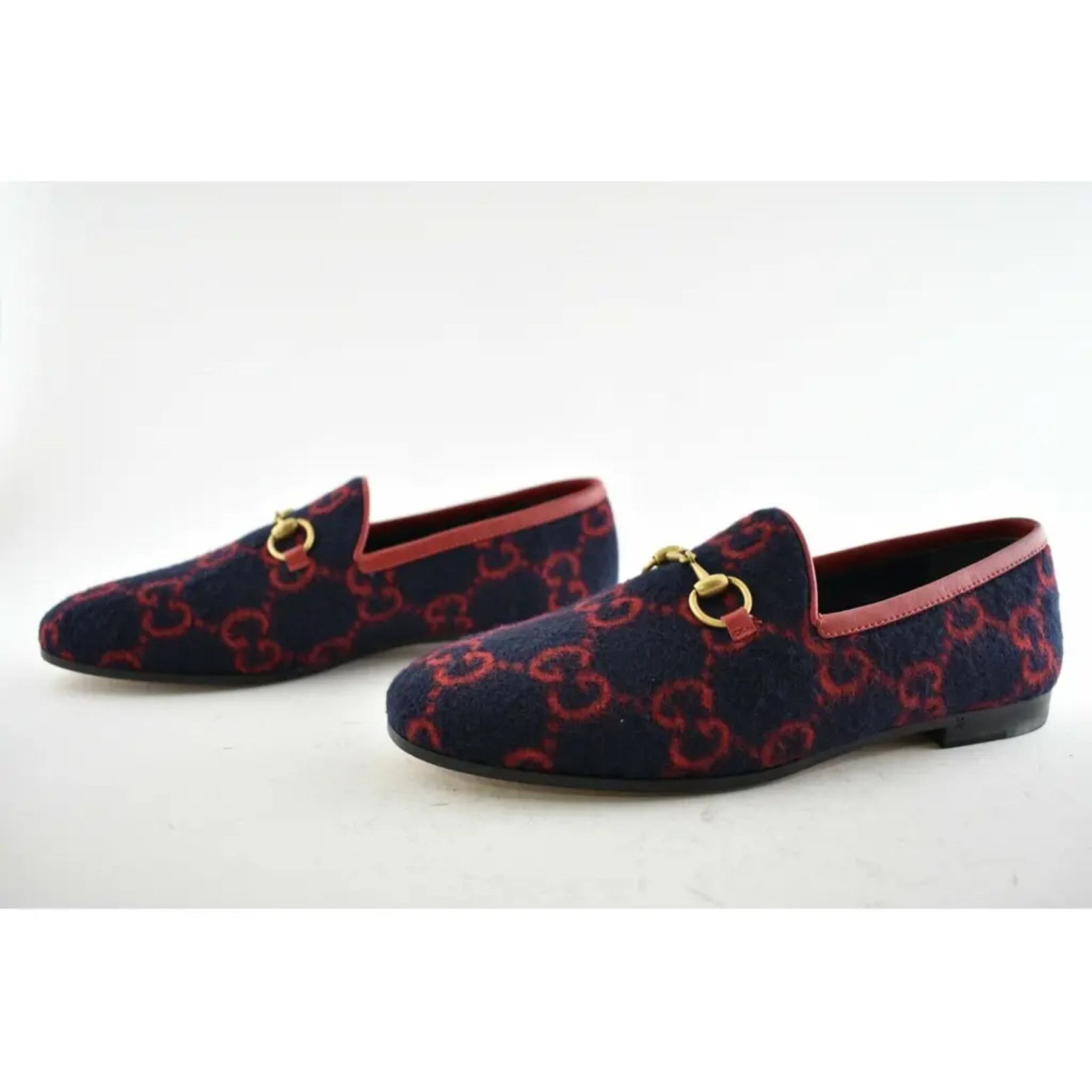 Gucci Gucci New Jordaan Wool Blue Red GG Logo Horsebit Size US 8 / IT 38 - 10 Thumbnail