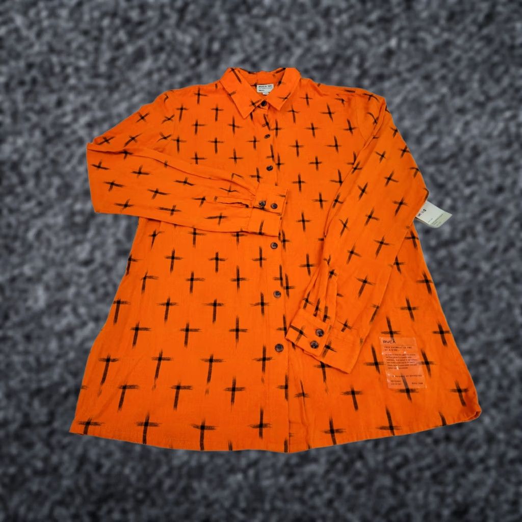 RVCA RVCA Women's Long Sleeve Button Up Woven Shirt Orange/Black Cross Size S Size S / US 4 / IT 40 - 1 Thumbnail